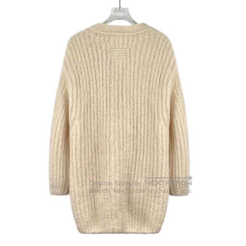 Fendi Fendi 22 Beige Mohair V-Neck Long Sleeve Knit Cardigan Jac Size XS / US 0-2 / IT 36-38 - 2 Thumbnail