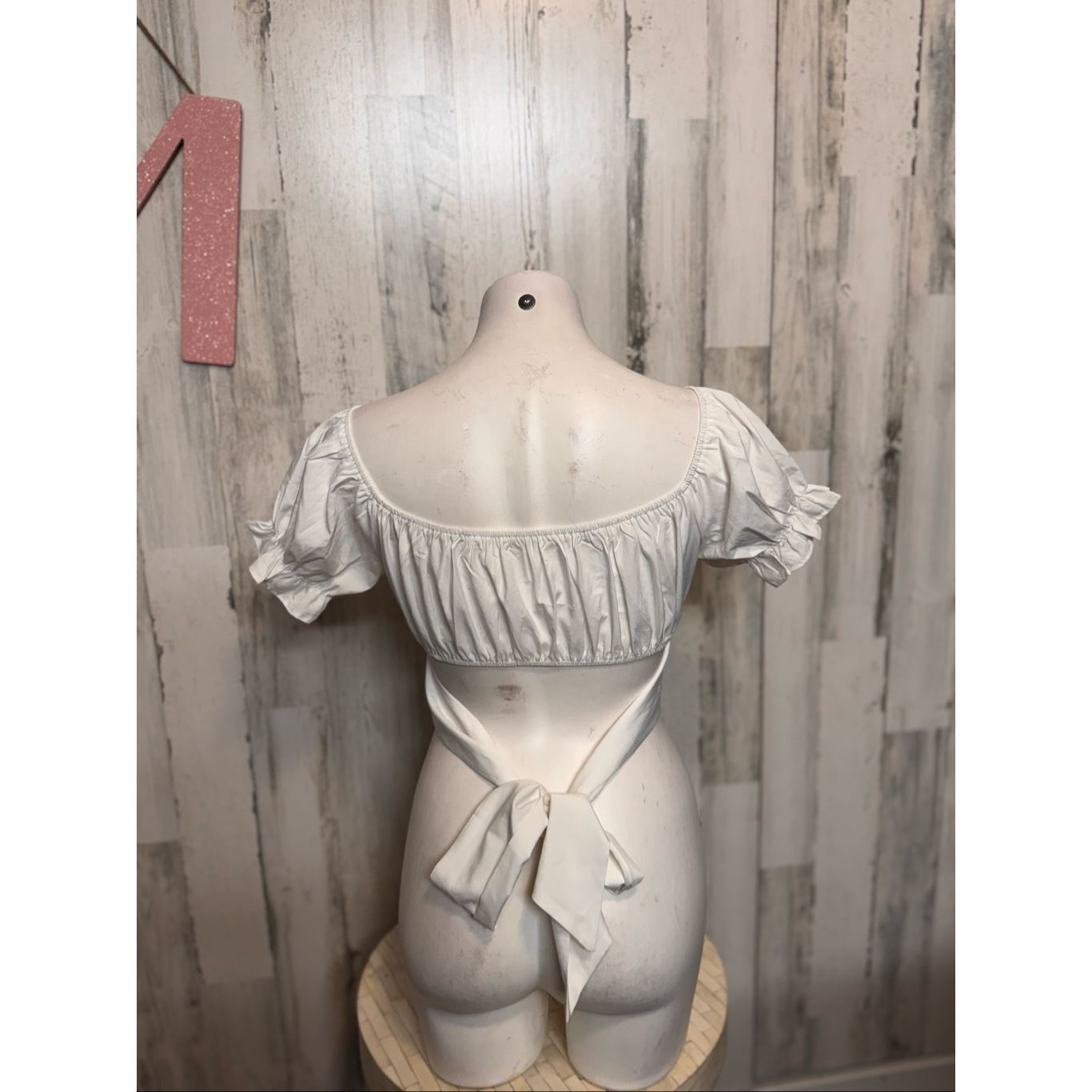Other Lyaner White Puff Sleeve Tie Back Crop Top Medium Boho Cottagecore Blouse NWT Size M / US 6-8 / IT 42-44 - 5 Thumbnail