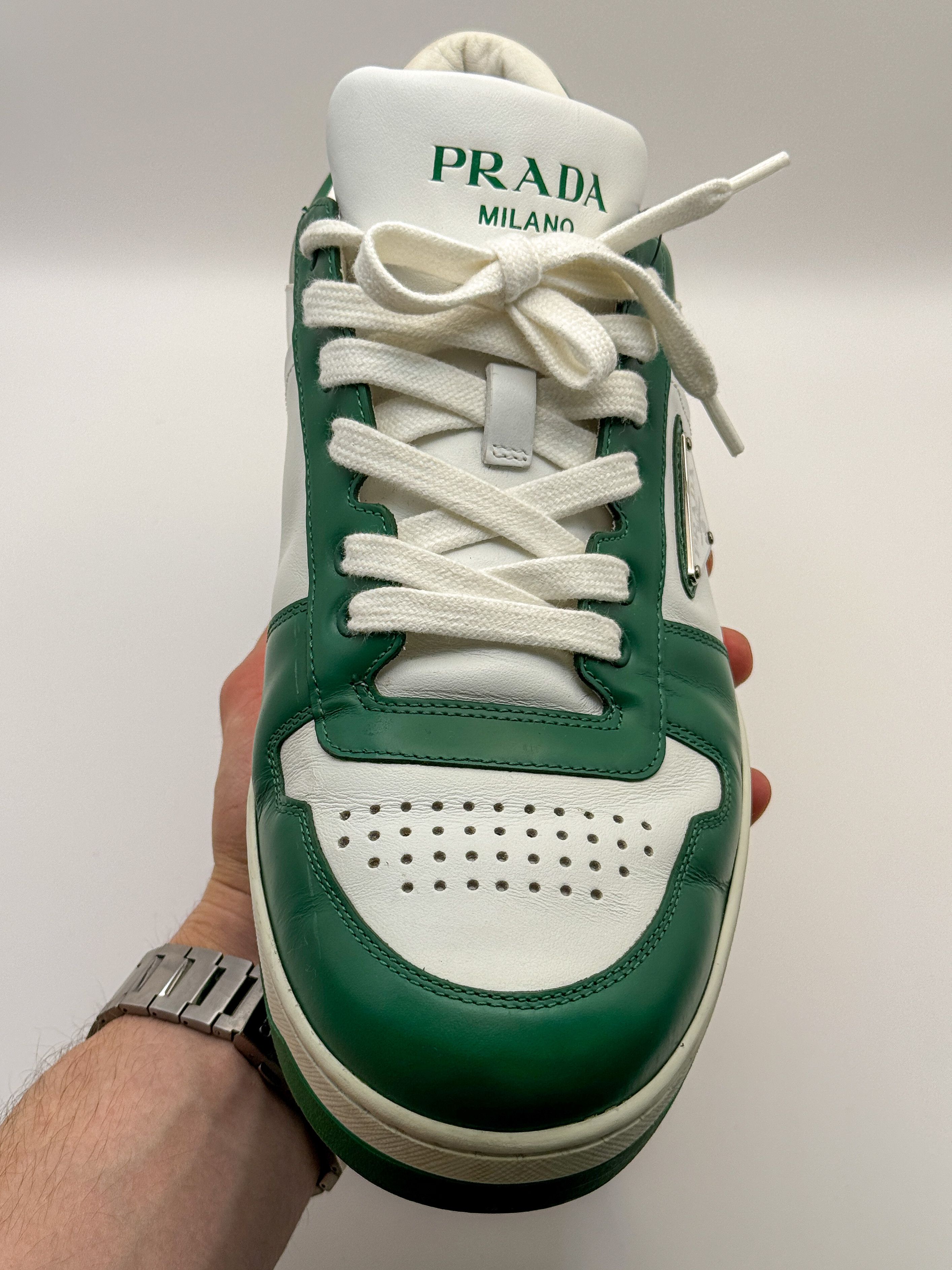 Prada Prada Downtown Sneakers Shoes White/Green Leather Size US 9 / EU 42 - 5 Thumbnail