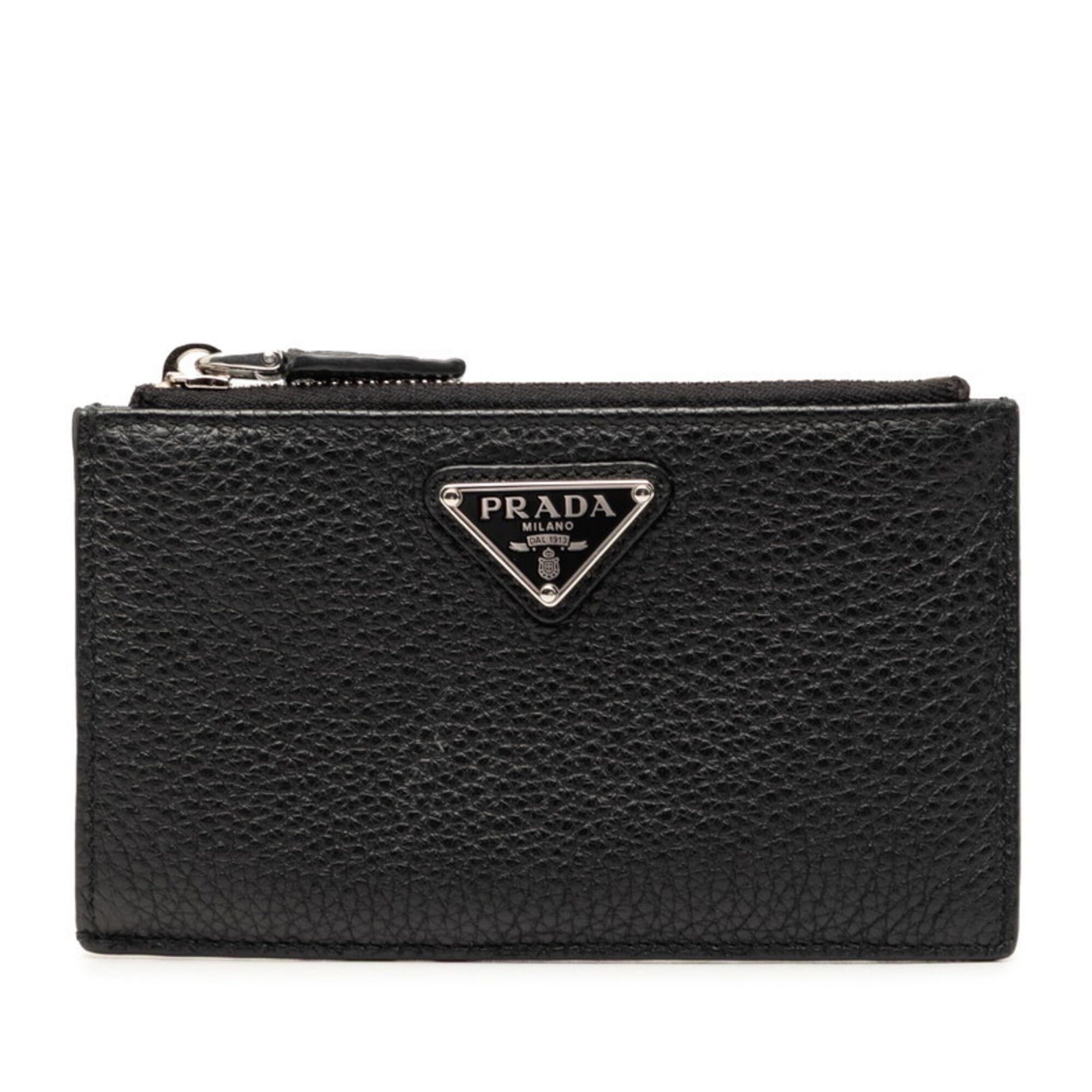 Prada Prada Triangle Logo Plate Business Card Holder/Card Case Wallet/Coin Purse Fragment Black Leather Women's PRADA Size ONE SIZE - 1 Thumbnail