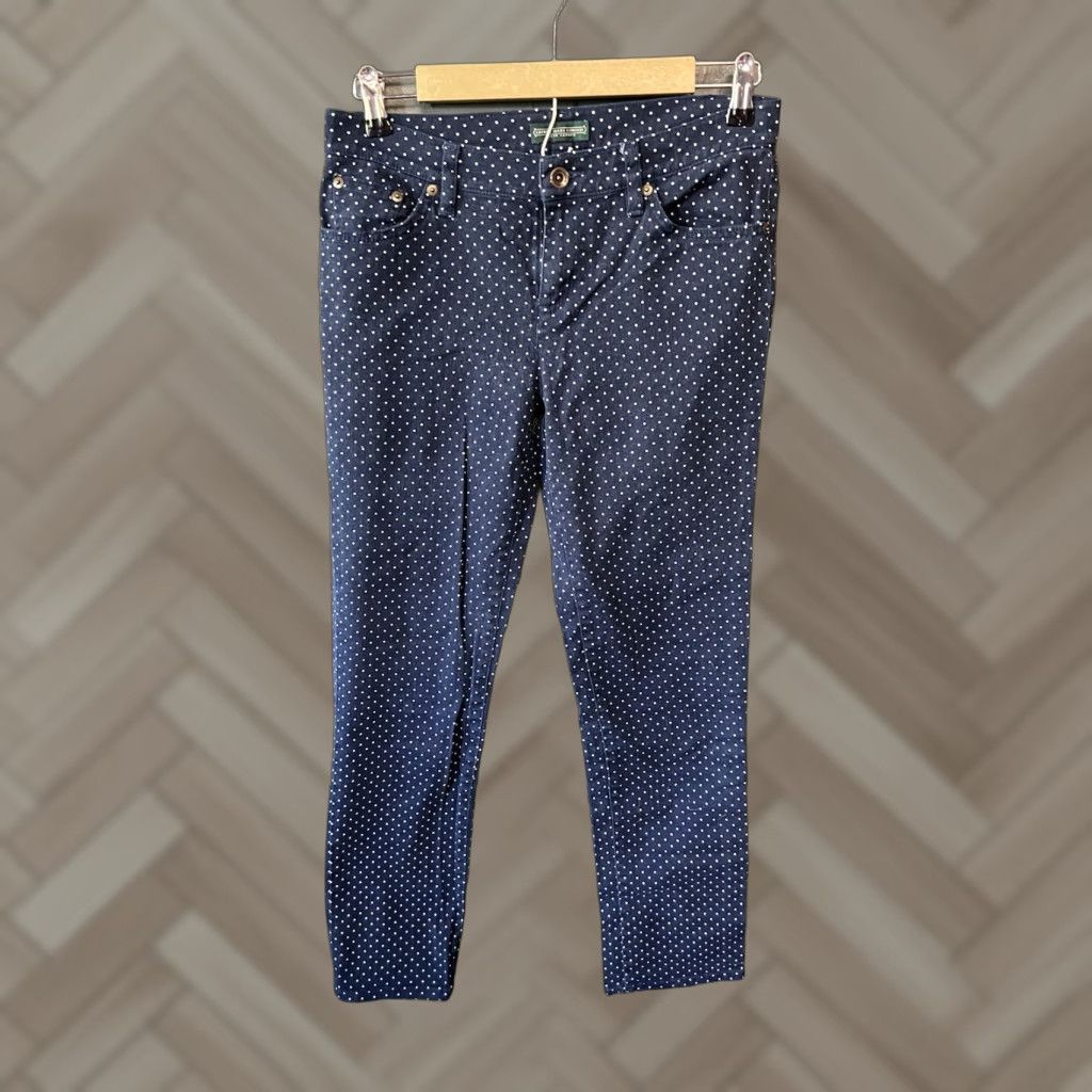 Ralph Lauren Lauren Ralph Lauren Womens Pants Ankle Tapered Blue Polka Dot Size 4 Size 27" / US 4 / IT 40 - 1 Thumbnail