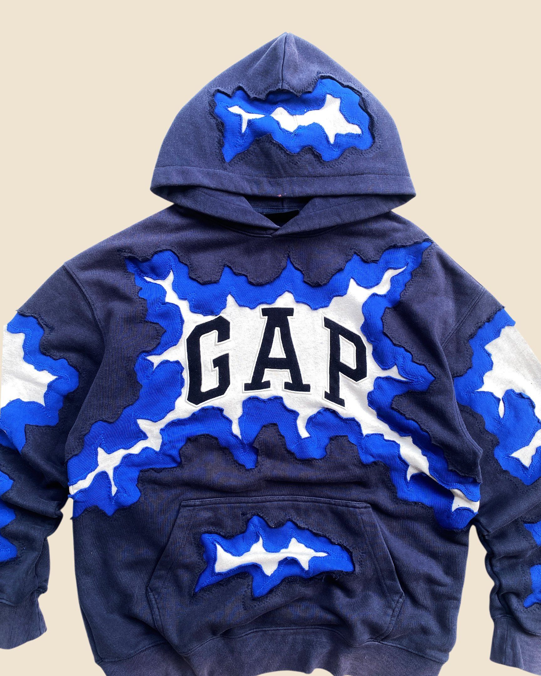 Gap × Handmade 1 OF 1 REWORKED GAP CRACKY NAVY HOODIE SIZE L Size US L / EU 52-54 / 3 - 2 Thumbnail