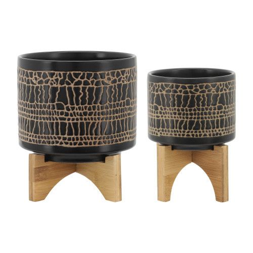Designer × Homemade S/2 5/8" GLAZED PLANTER W/ STAND, BLACK Size US L / EU 52-54 / 3 - 1 Thumbnail