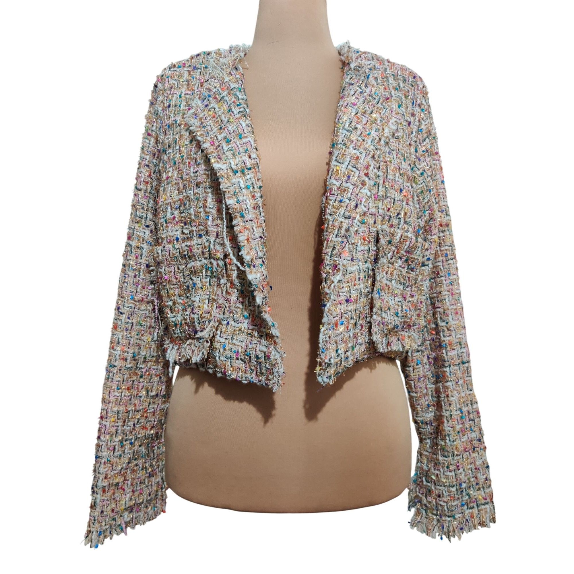 Fashion Nova Fashion Nova 1XL Womens Cropped Tweed Jacket Multicolor Text Size XL / US 12-14 / IT 48-50 - 11 Thumbnail