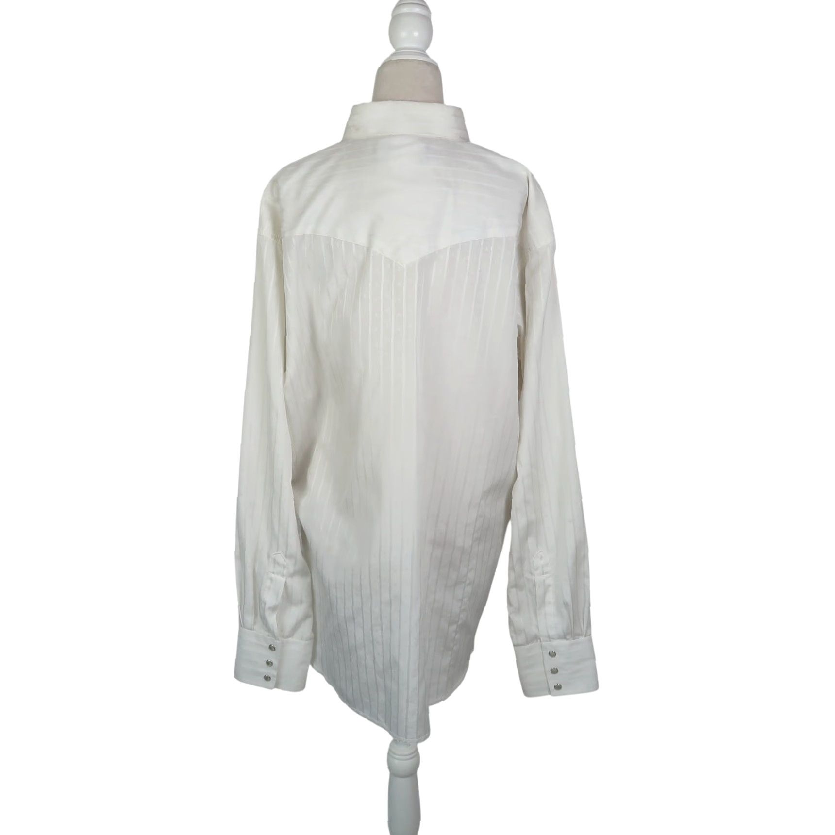 Wrangler VINTAGE Wrangler White Stripe Western Cowboy Button-Up Shirt XL Men 80s Sleeve Long Snap Cotton Polyester Striped Shirt Western Cowboy Mens Size US XL / EU 56 / 4 - 4 Thumbnail