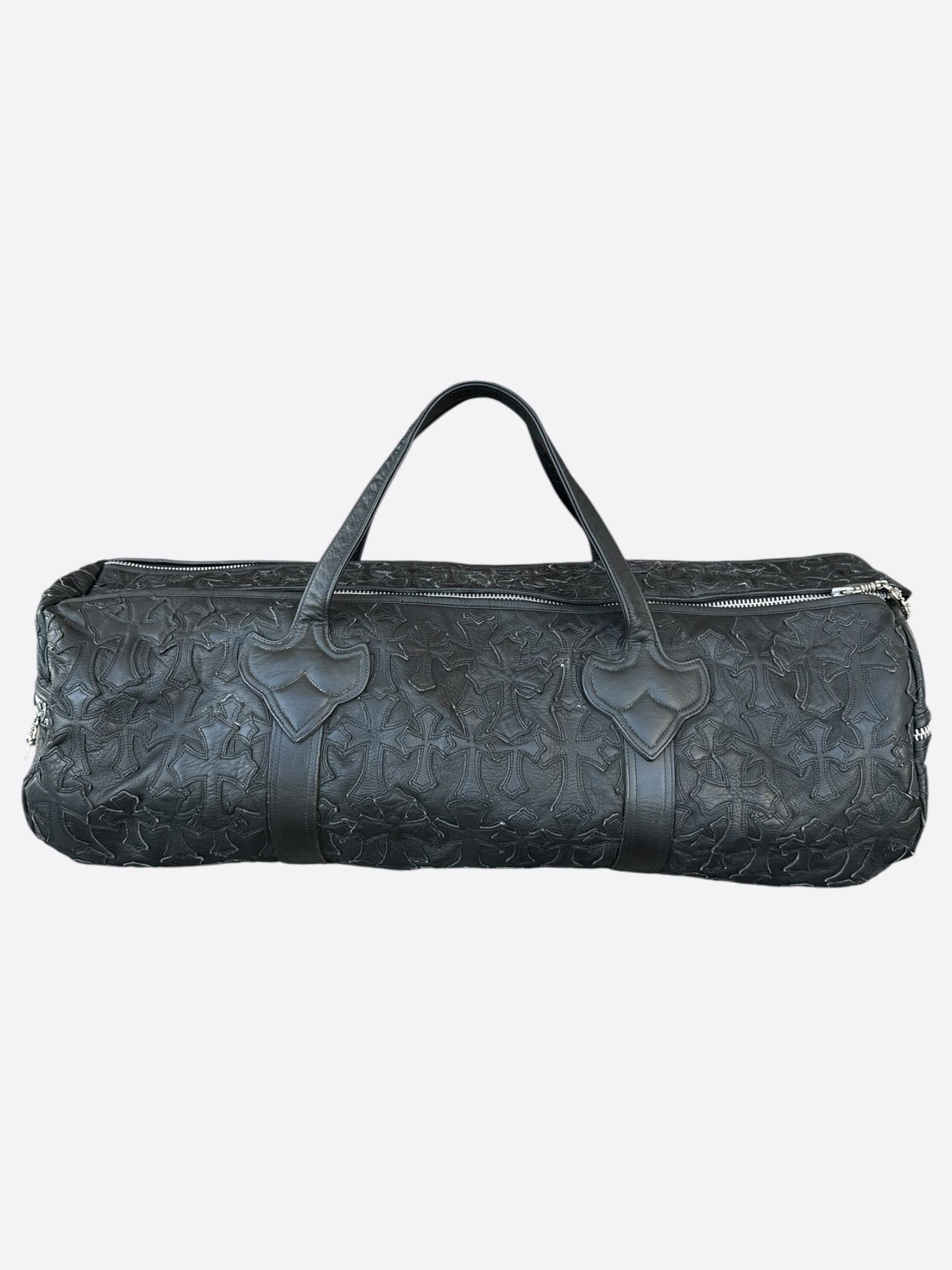 Chrome Hearts Black Leather Cross Patch Duffel Bag