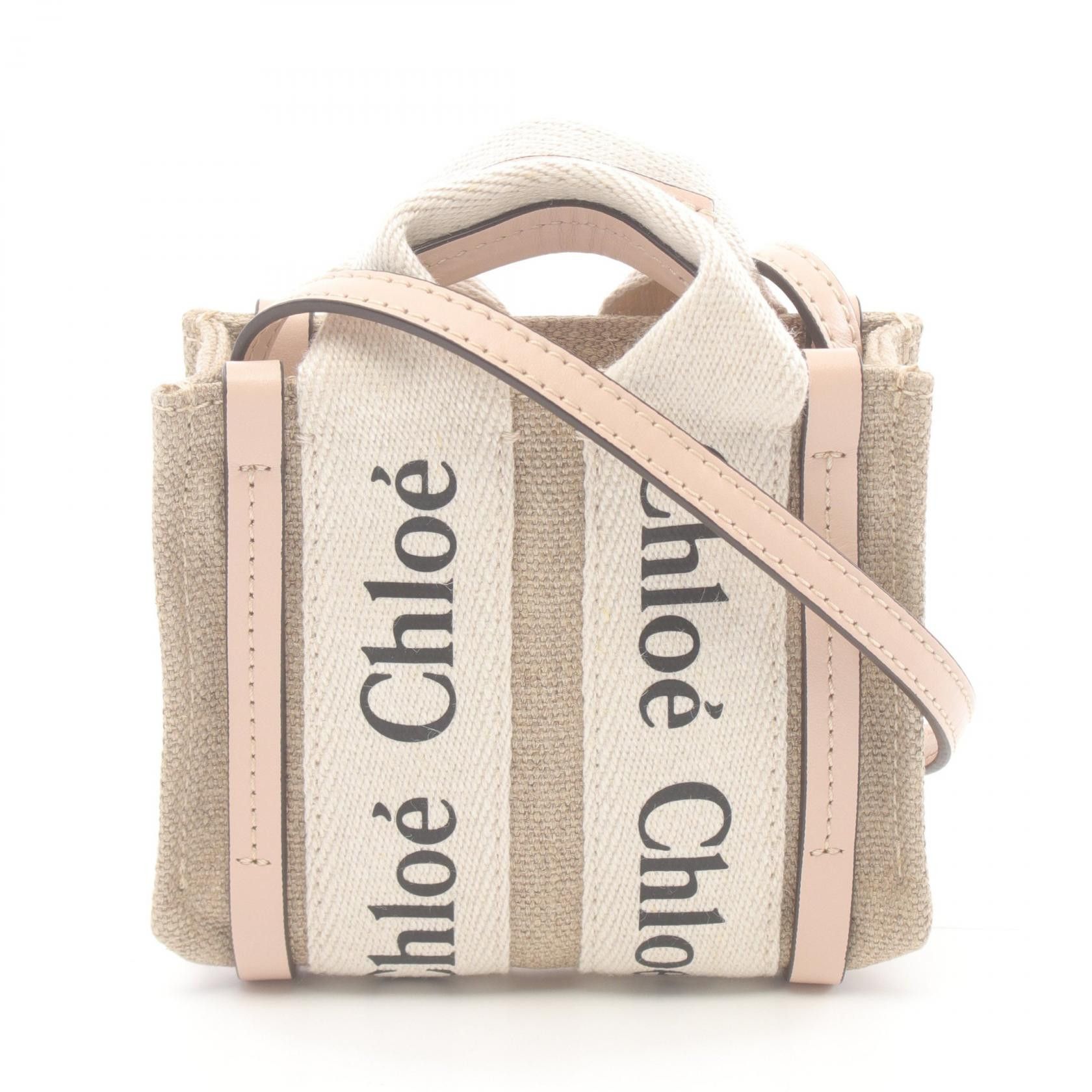 Chloe Chloe Woody Nano Canvas Leather Shoulder Bag Canvas Crossbody Bag Chc22Ap235I266J5 in Beige, Women's