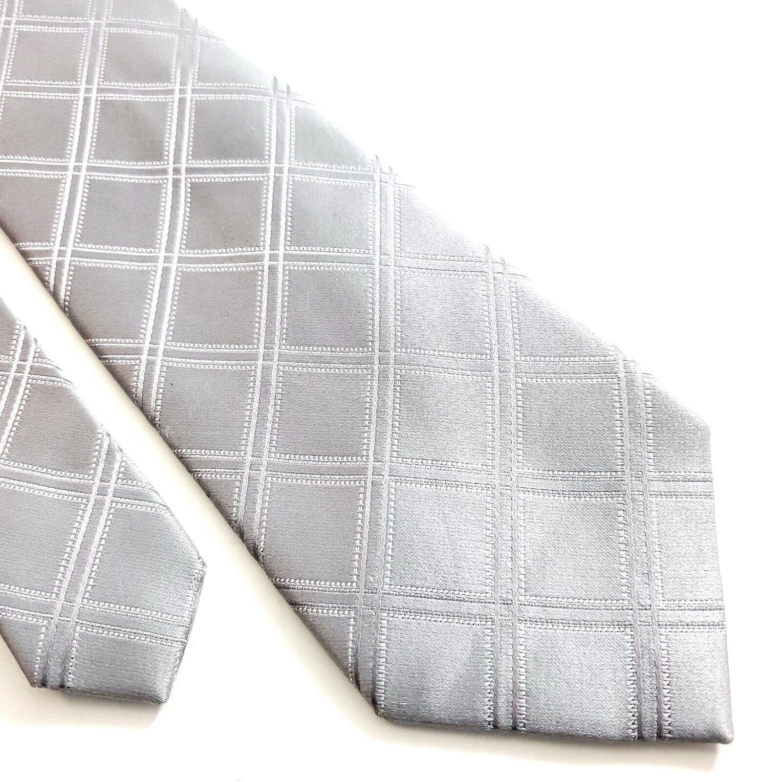 Vintage Geoffrey Beene Silver Plaid Woven Silk Tie Size ONE SIZE - 1 Thumbnail