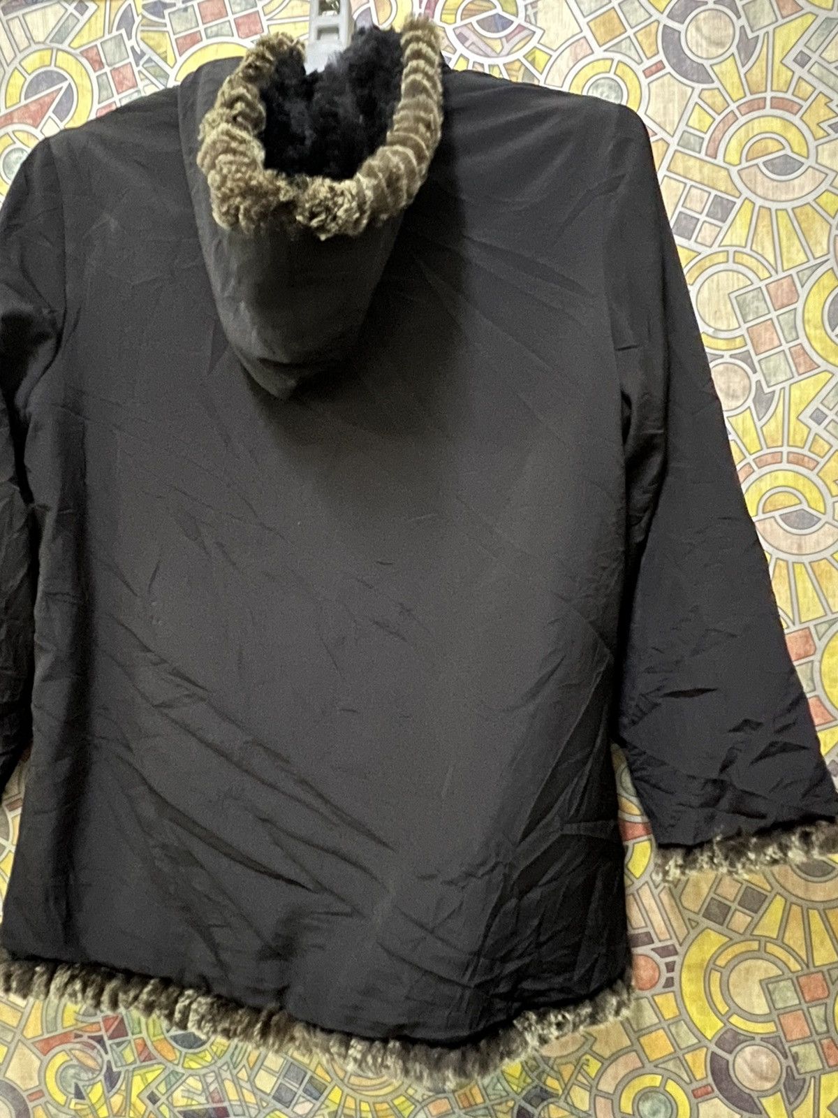Leather Furugi USED vintage 100% silk rabbit fur reversible jacket Size US L / EU 52-54 / 3 - 6 Thumbnail