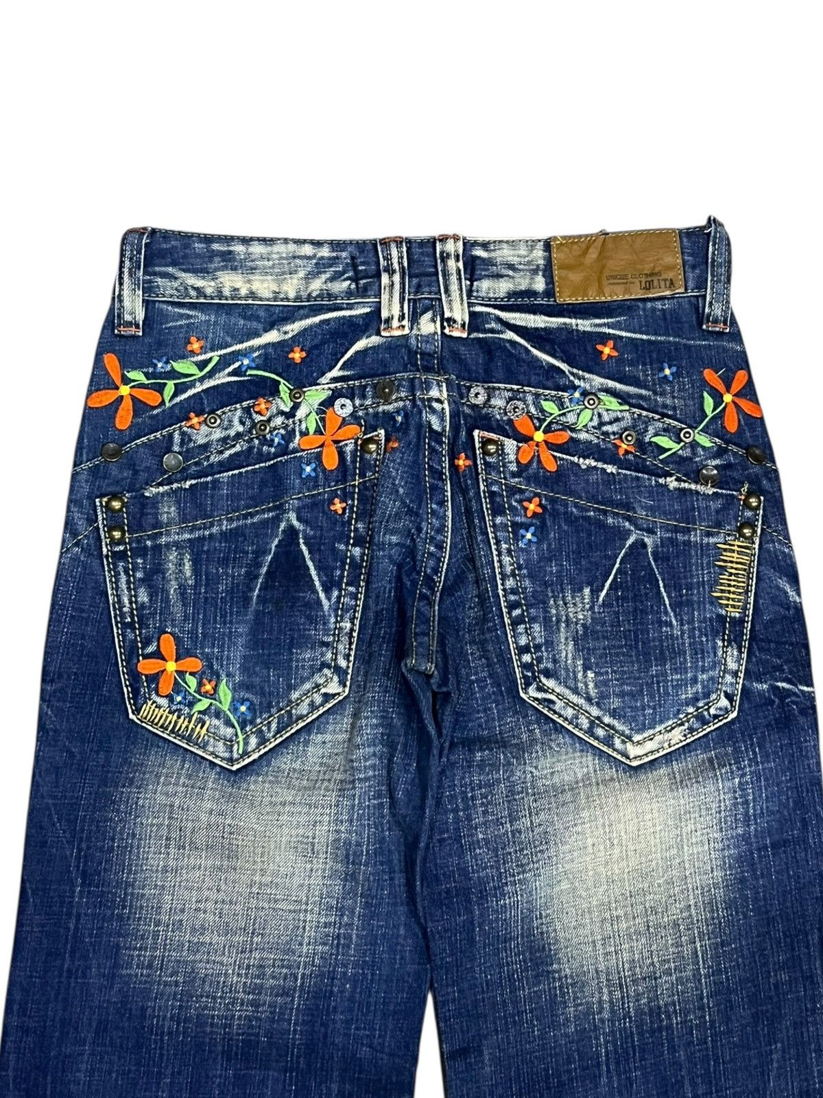 Lolita Jeans 🔥Lolita Unique Clothing Super Wide Flare Floral Denim Size 26" / US 2 / IT 38 - 4 Thumbnail