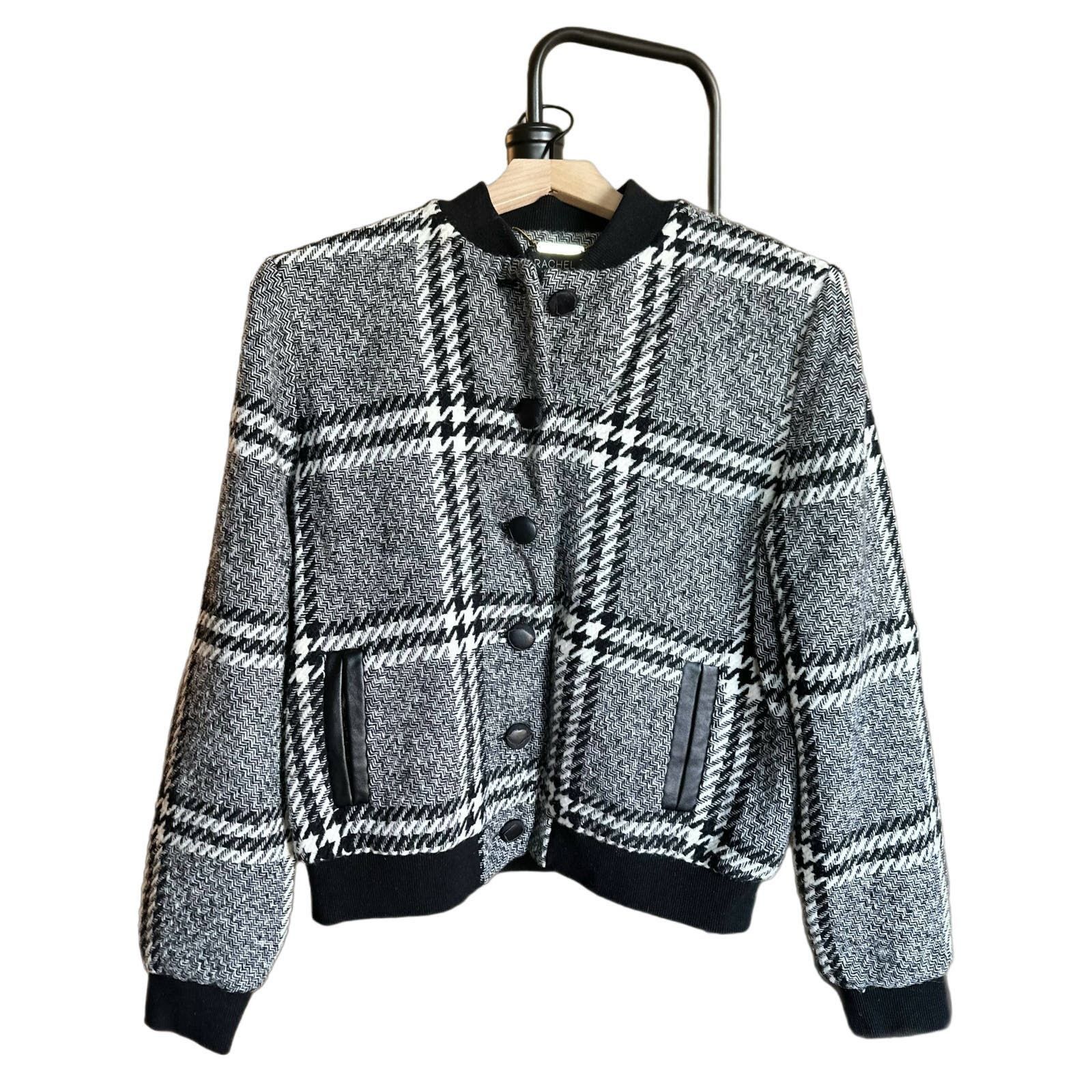 image of Rachel Zoe Cate Button Wool Plaid Jacket Houndstooth Black, Women's (Size Medium)