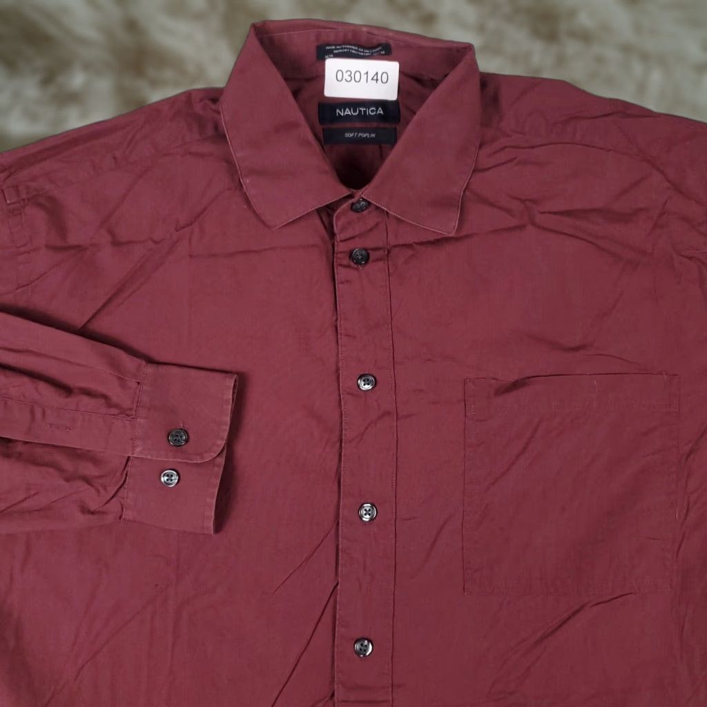 Nautica Nautica Dress Shirt Mens Size 16.5 Red Long Sleeve Button Up Collared 100% Cotton Vintage? No Style: Preppy Classic Modern Workwear Mens Size 42R - 1 Thumbnail