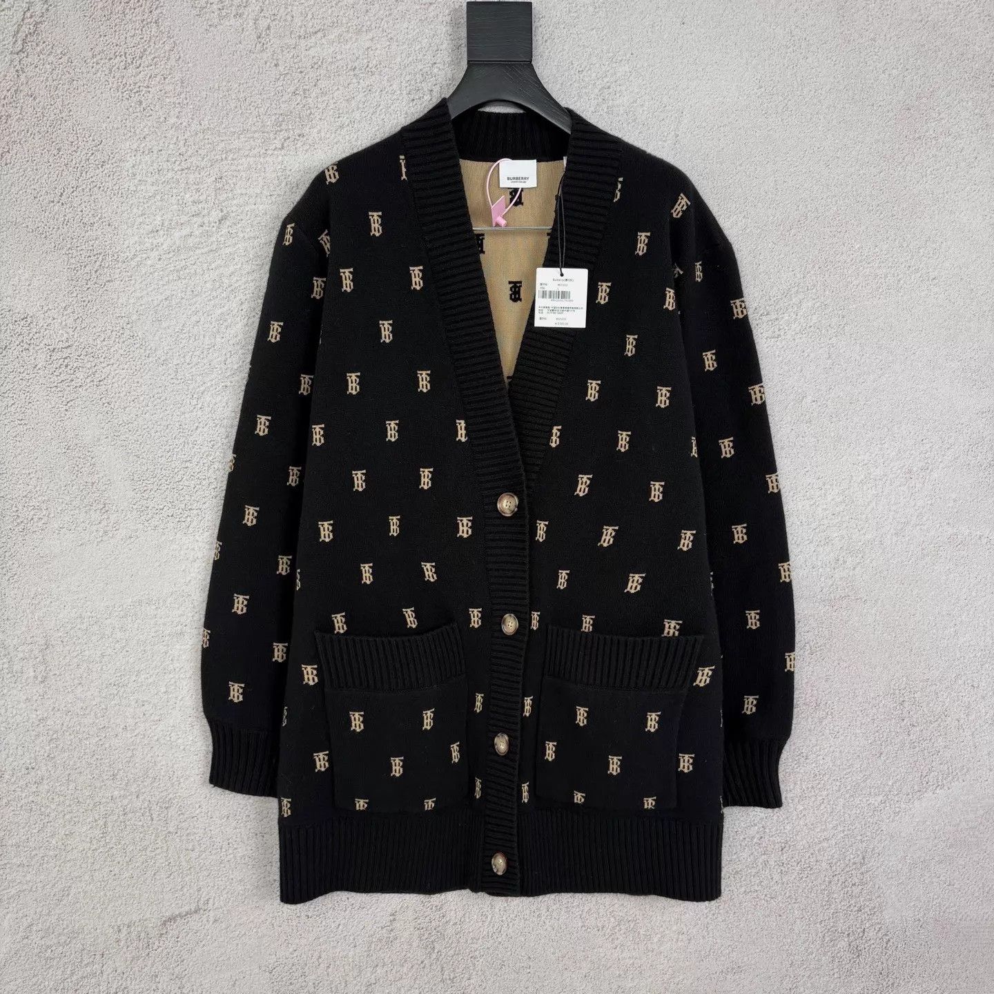 Burberry BURBERRY TB All Over Print Black Knit Cardigan L Size L / US 10 / IT 46 - 1 Thumbnail