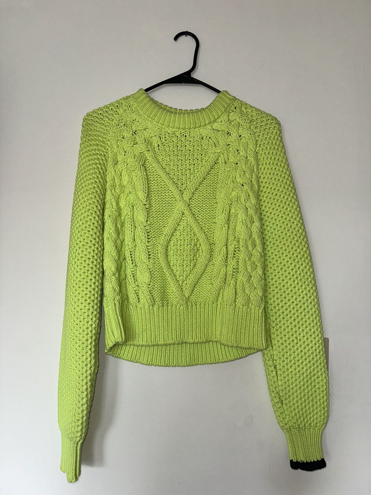 image of Maison Margiela Mm6 Fluo Green Cropped Thick Sweater, Women's (Size Small)