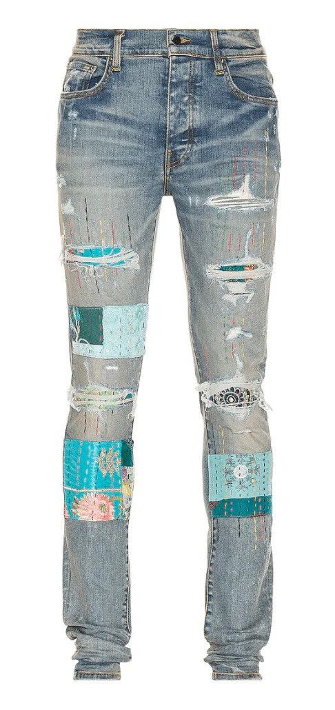 Jeans AMIRI Skinny Patchwork – Bleu Indigo, Taille Normale, Neuf Avec étiquettes