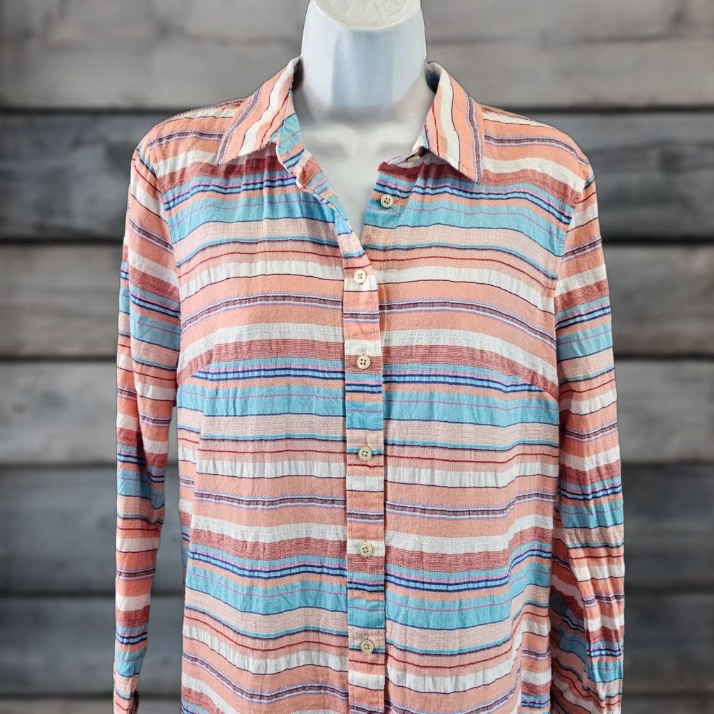 Talbots Talbots Womens Button-Front Shirt Sz S Pink Stripe Cotton Long Sleeve Size S / US 4 / IT 40 - 1 Thumbnail