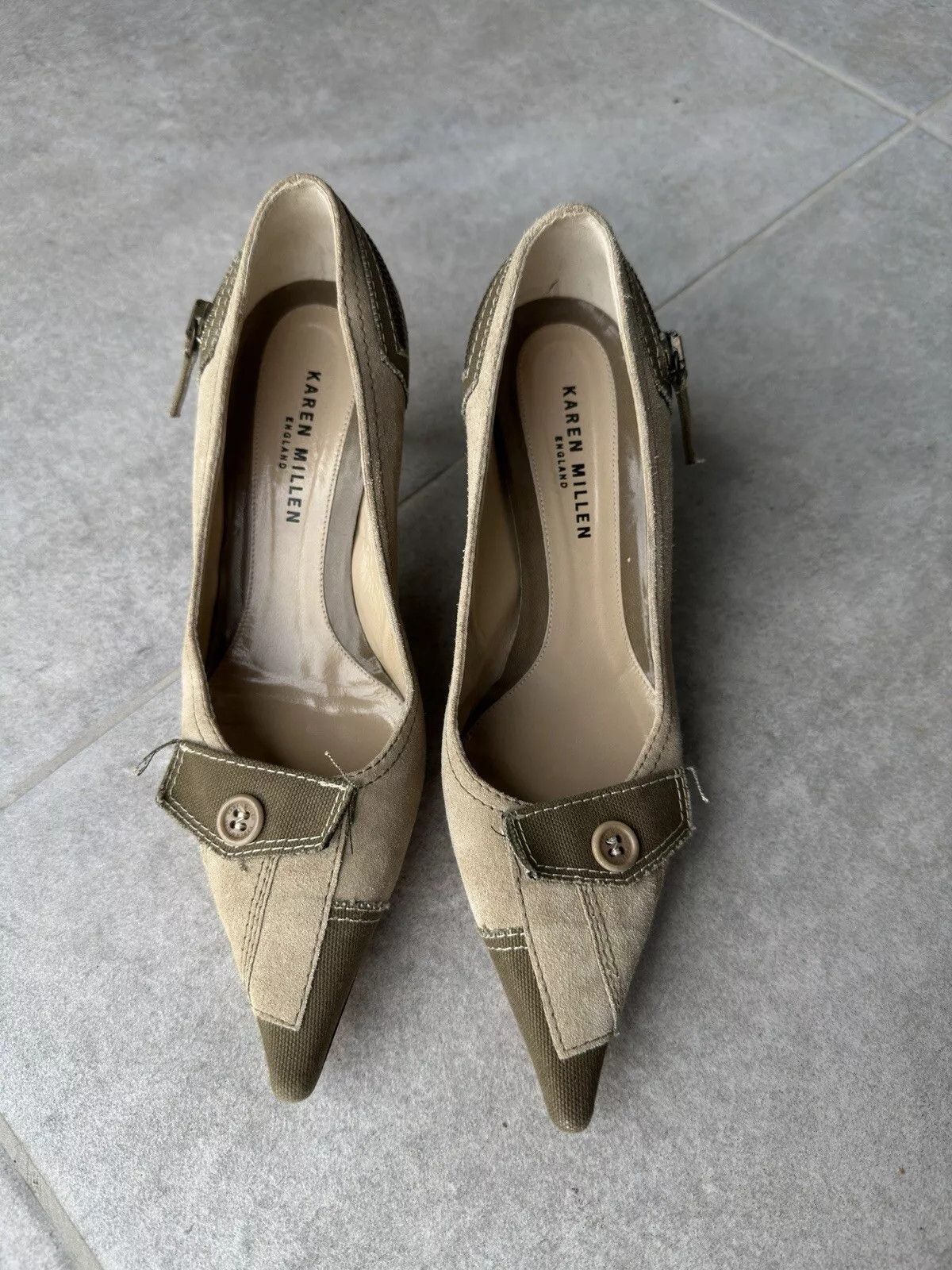 Karen Millen Vintage Karen Millen Leather Denim y2k Heels Kitten Shoes Size US 6 / IT 36 - 2 Thumbnail