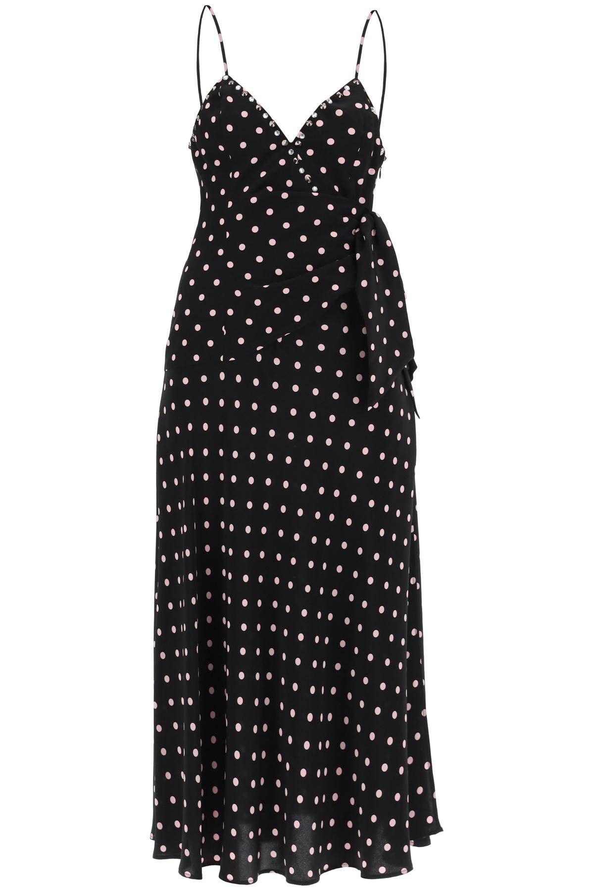 image of Alessandra Rich Polka Dot Slip Dress With Studs And Rhinestones in Black Pink, Women's (Size Medium