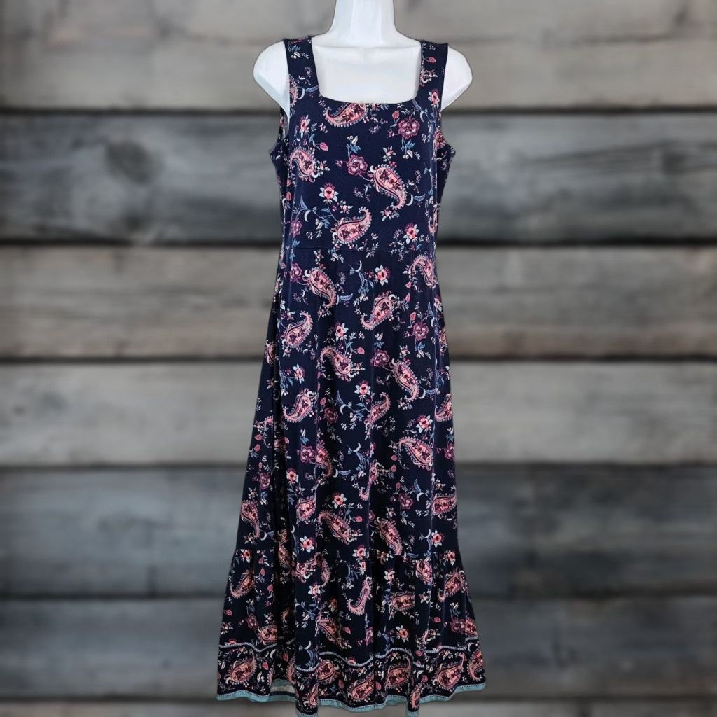 Lands' End Lands' End Womens Maxi Dress Size Small Blue Pink Paisley Pockets Sleeveless Size S / US 4 / IT 40 - 1 Thumbnail