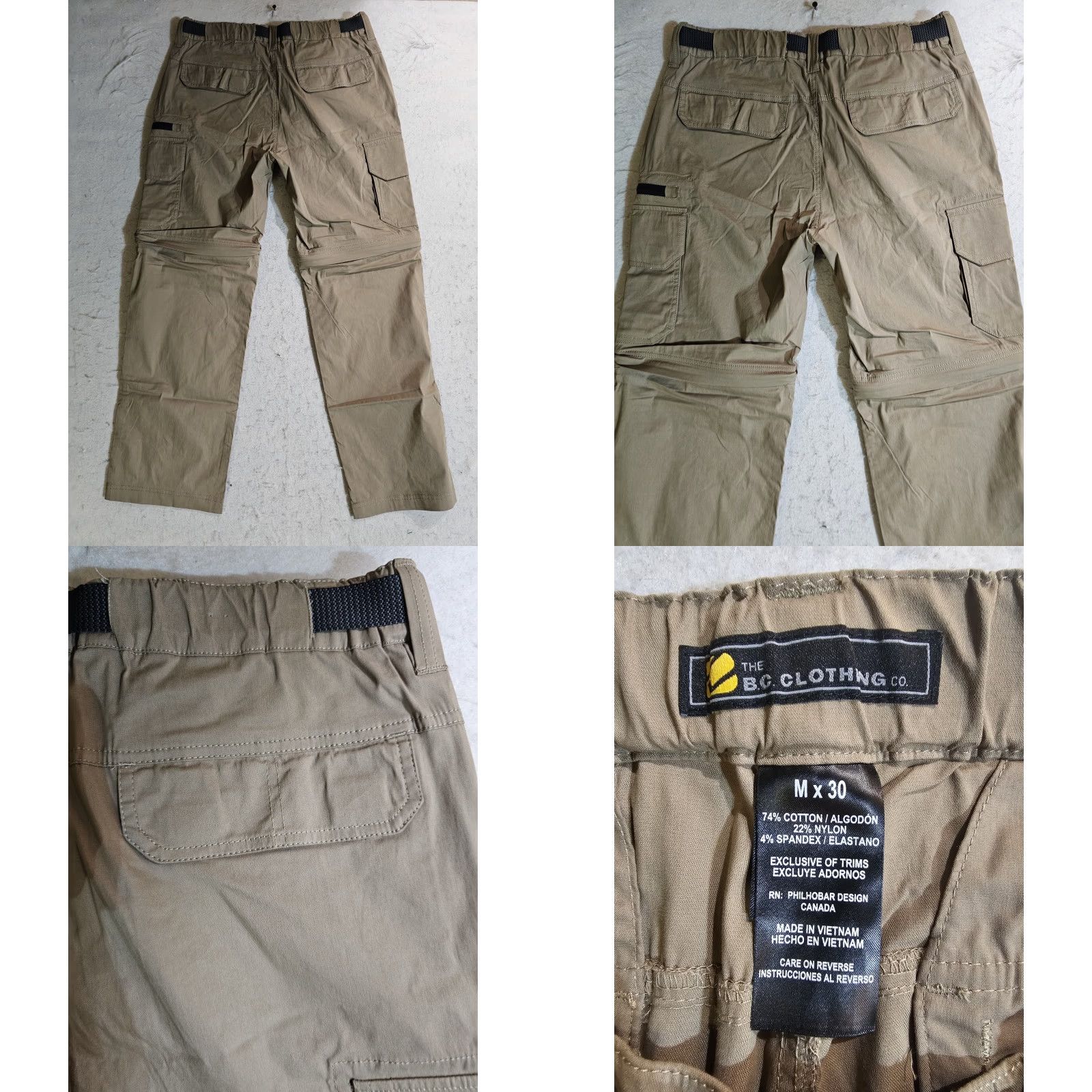 Vintage BC Clothing Classic Convertible Cargo Hiking Pants Khaki Men's Medium 34x30 Size Medium Cargo Pocket Zipper 4-Season Vintage No Size US 31 - 8 Thumbnail