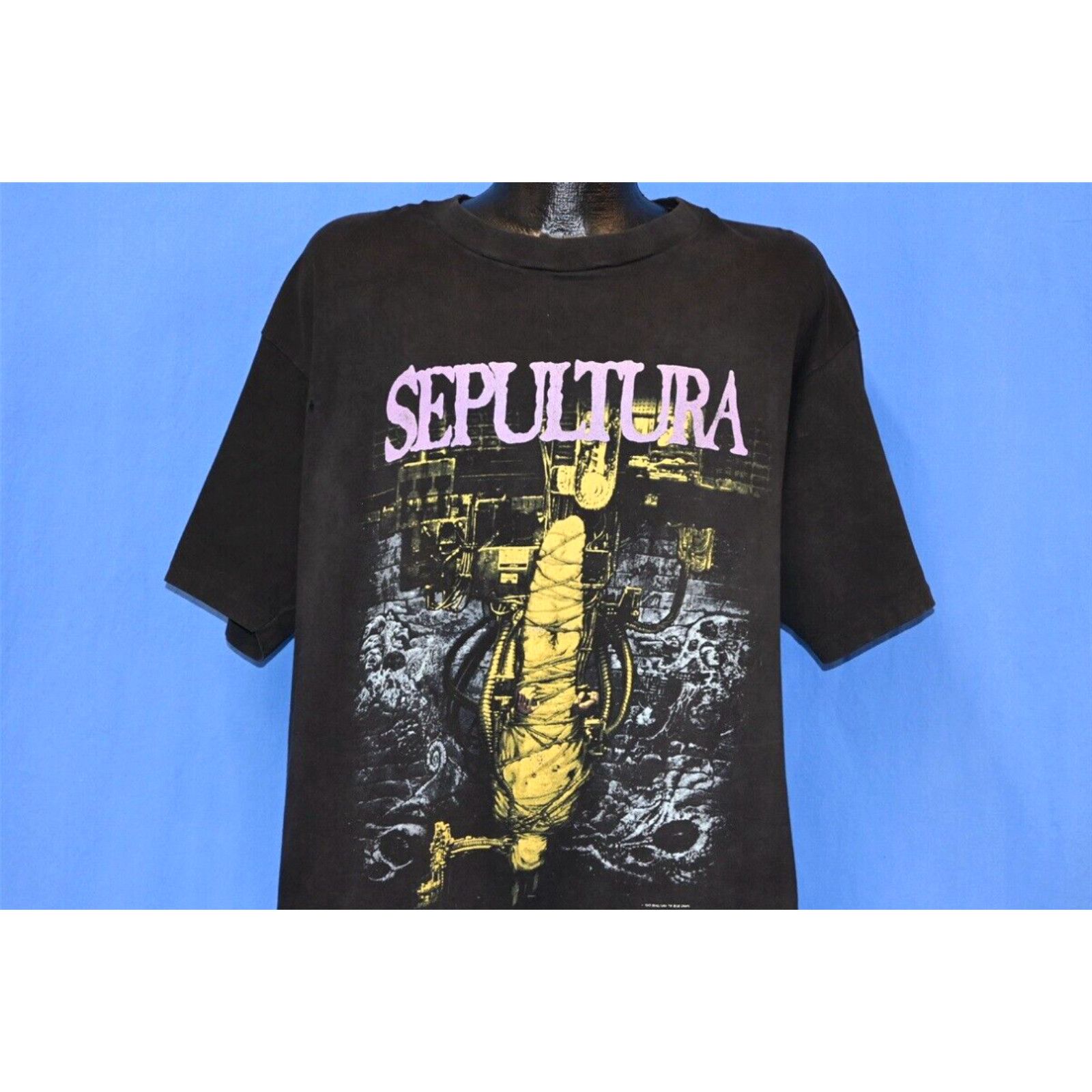 image of Tultex Vintage 90's Sepultura Chaos A.d. Album 1993 Concert Heavy Metal Black T-Shirt XL in White