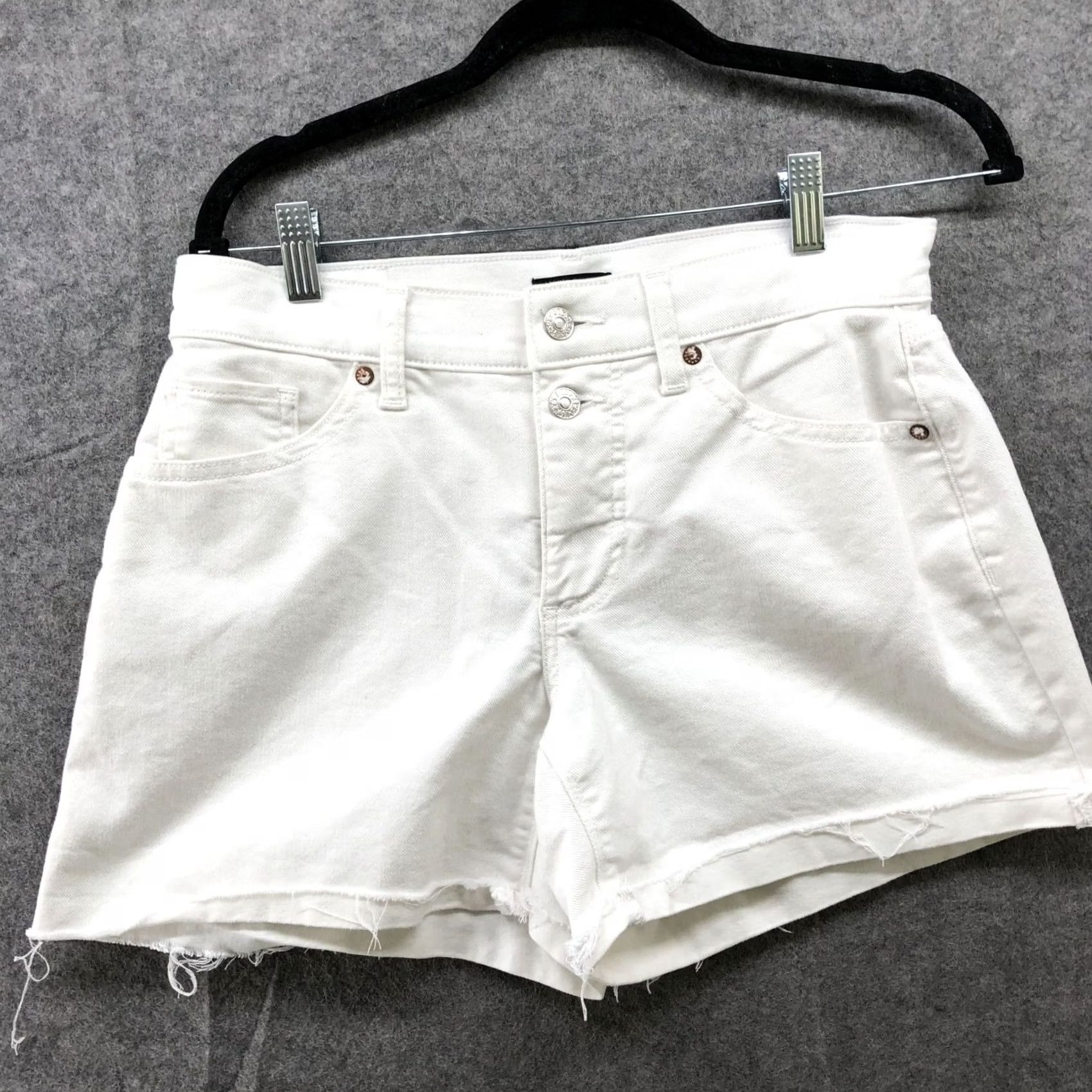 Express VINTAGE Express Mid Rise Shortie Jean Shorts Womens Size 4 White Cutoff Roll Cuff Size 27" / US 4 / IT 40 - 2 Thumbnail