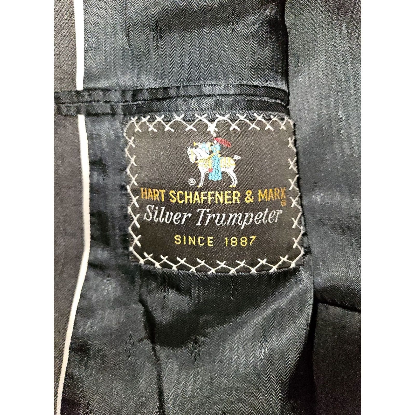 Hart Schaffner Marx VINTAGE Hart Schaffner Marx Silver Trumpster Blazer Men's 46R Gray Virgin Wool Double-Breasted Striped Classic Dad USA Mens Size 46R - 2 Thumbnail