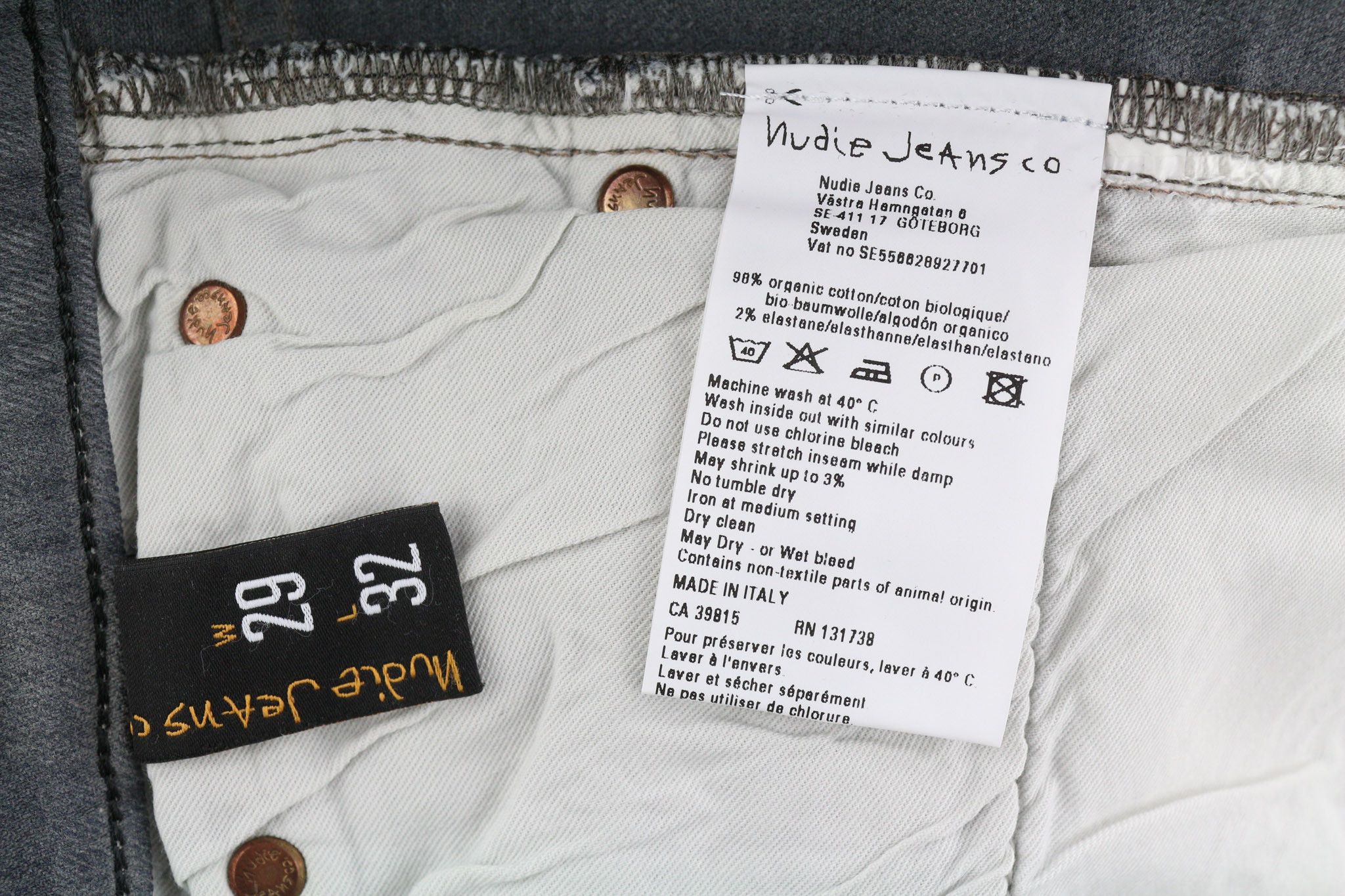 Nudie Jeans TIGHT LONG JOHN W29/L32 Organic Charcoal Jeans 82689 Size US 29 - 10 Thumbnail