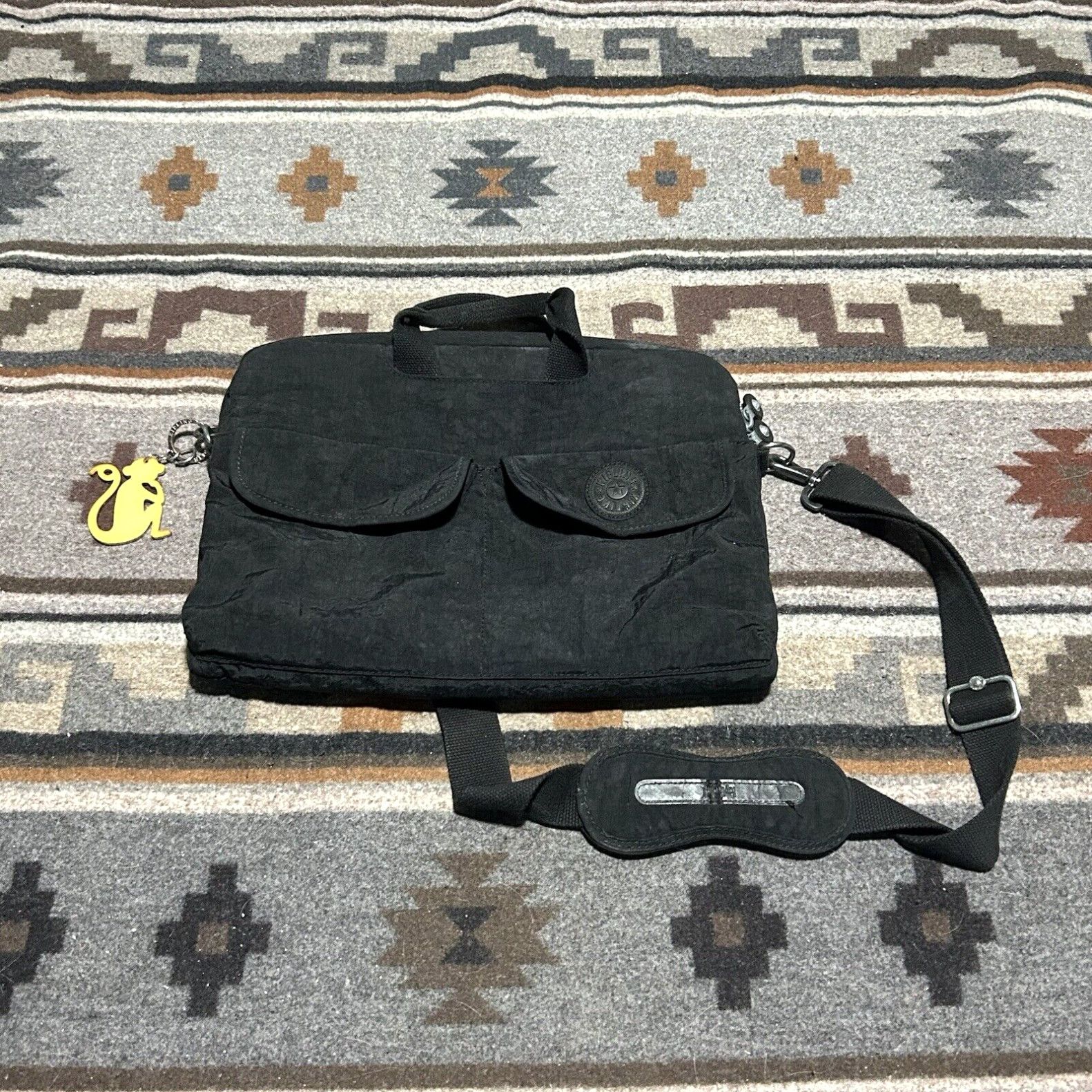 image of Vintage Kipling Laptop Tote Bag Black Front Pockets Strap Pre-Owned in White, Women's