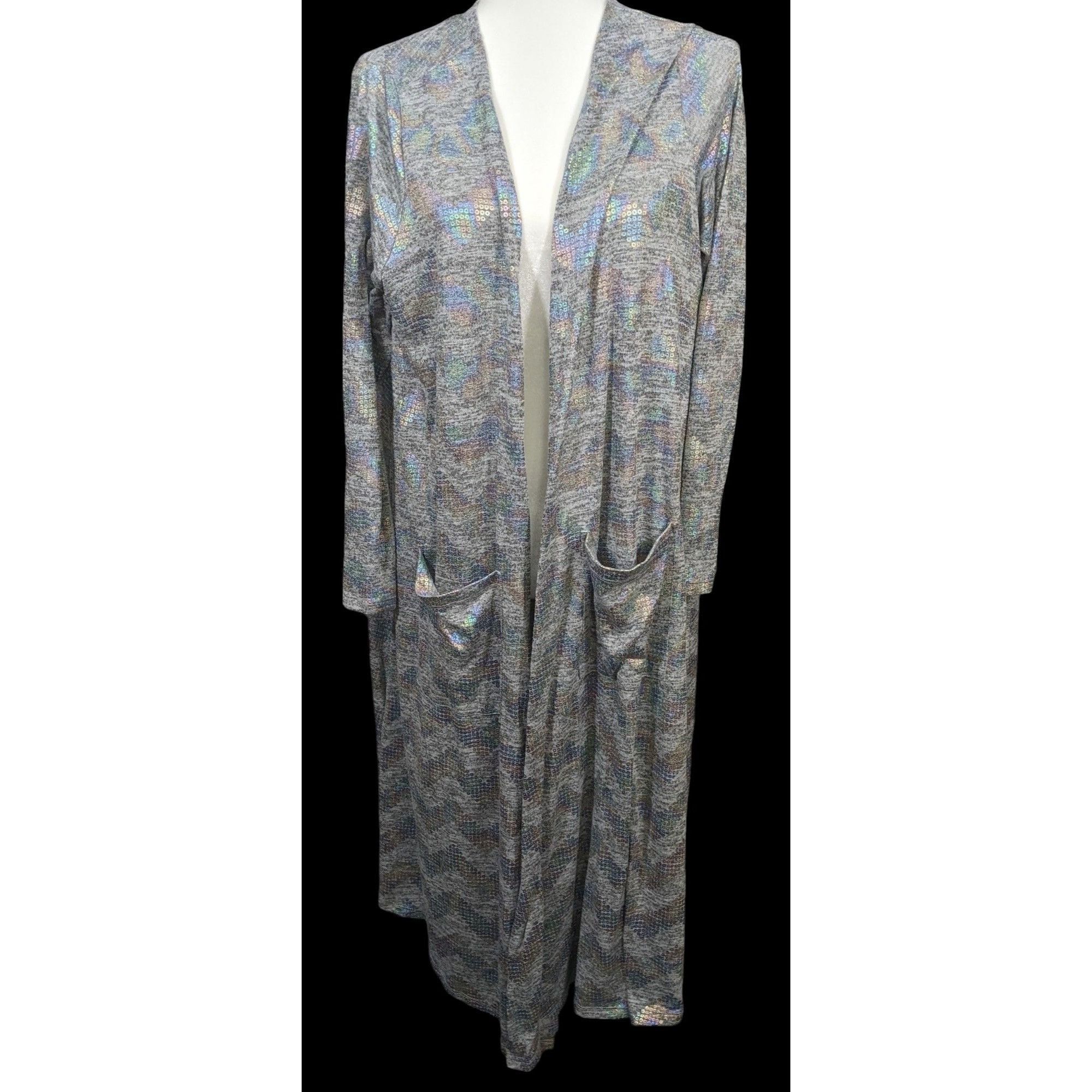 Other Trendy Rainbow Shimmer LulaRoe Sarah Sequins Grey Cardigan Size L / US 10 / IT 46 - 2 Thumbnail