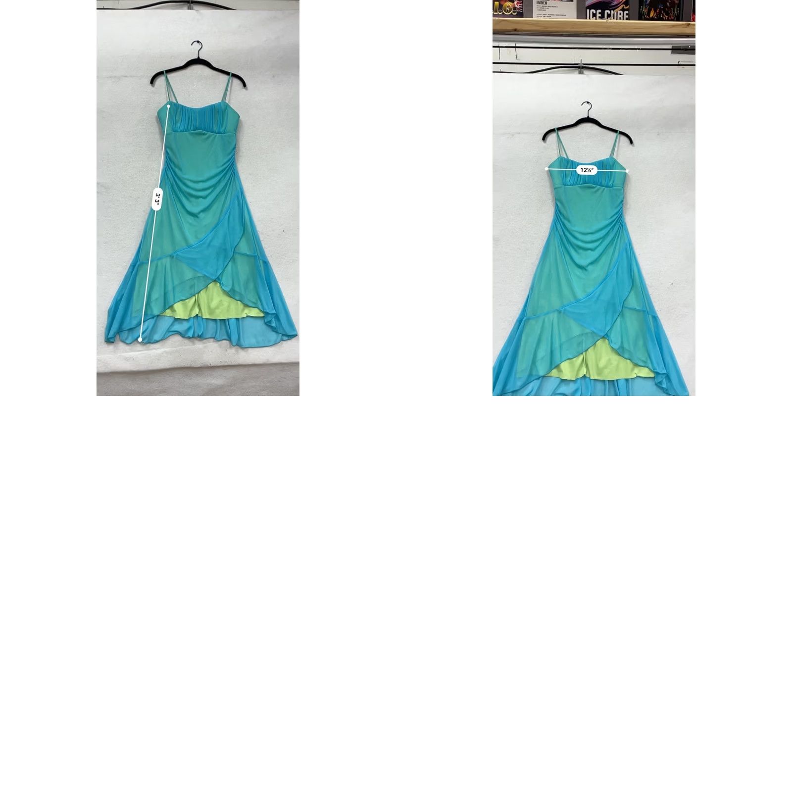 Vintage Studio Y Spaghetti Strap Layered Dress Unisex Adults L Blue & Green Knee Length Sundress Womens/Mens Size L / US 10 / IT 46 - 8 Thumbnail