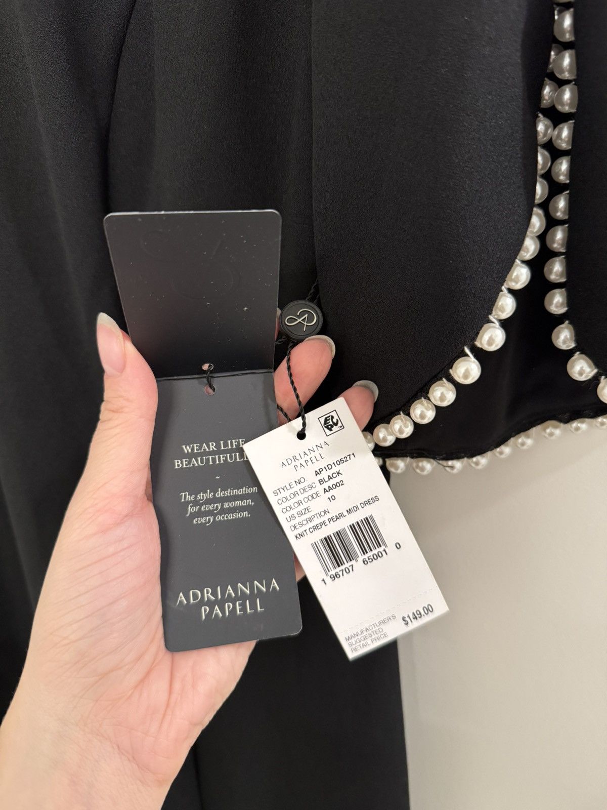Adrianna Papell Adrianna Papell Pearl Midi Dress – Black – New with Tags Size L / US 10 / IT 46 - 4 Thumbnail