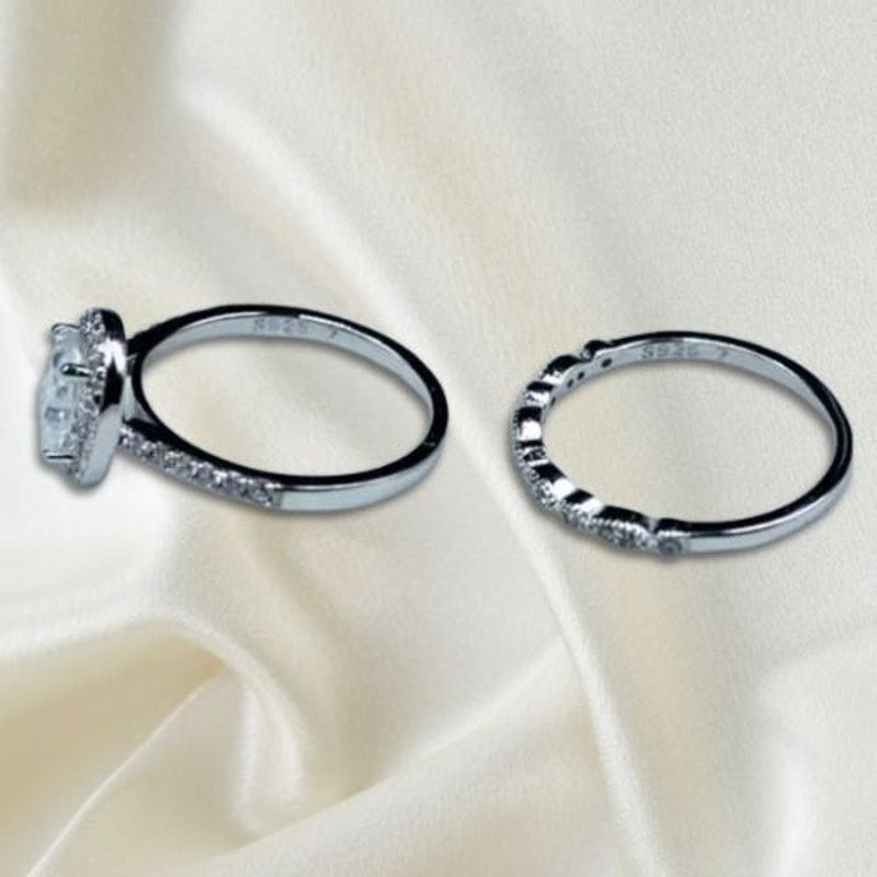 Other Oval Halo Moissanite 1.5 CT Wedding Set Ring Silver 6 NWT Size ONE SIZE - 2 Thumbnail