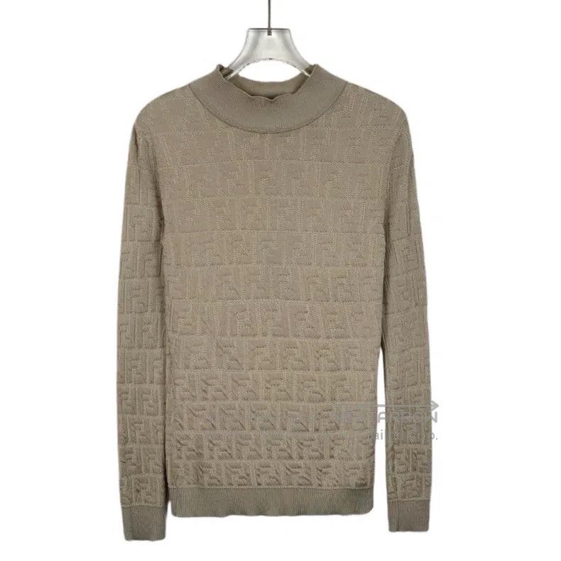 Fendi Fendi Khaki Logo Jacquard Full-Print Cotton Round Neck Lon Size XXS / US 00 / IT 34 - 1 Thumbnail