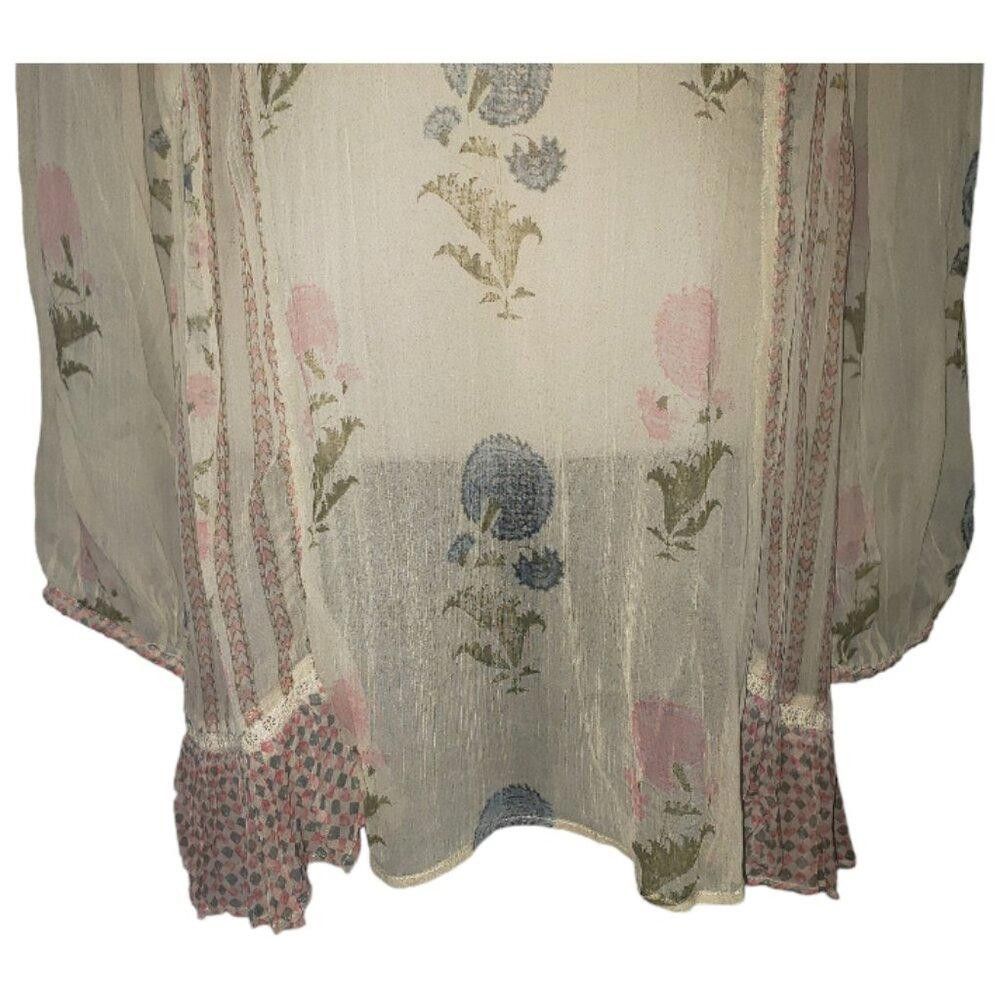 Designer CT1531 Soft Surroundings Sheer Floral Beaded Top S Size S / US 4 / IT 40 - 3 Thumbnail