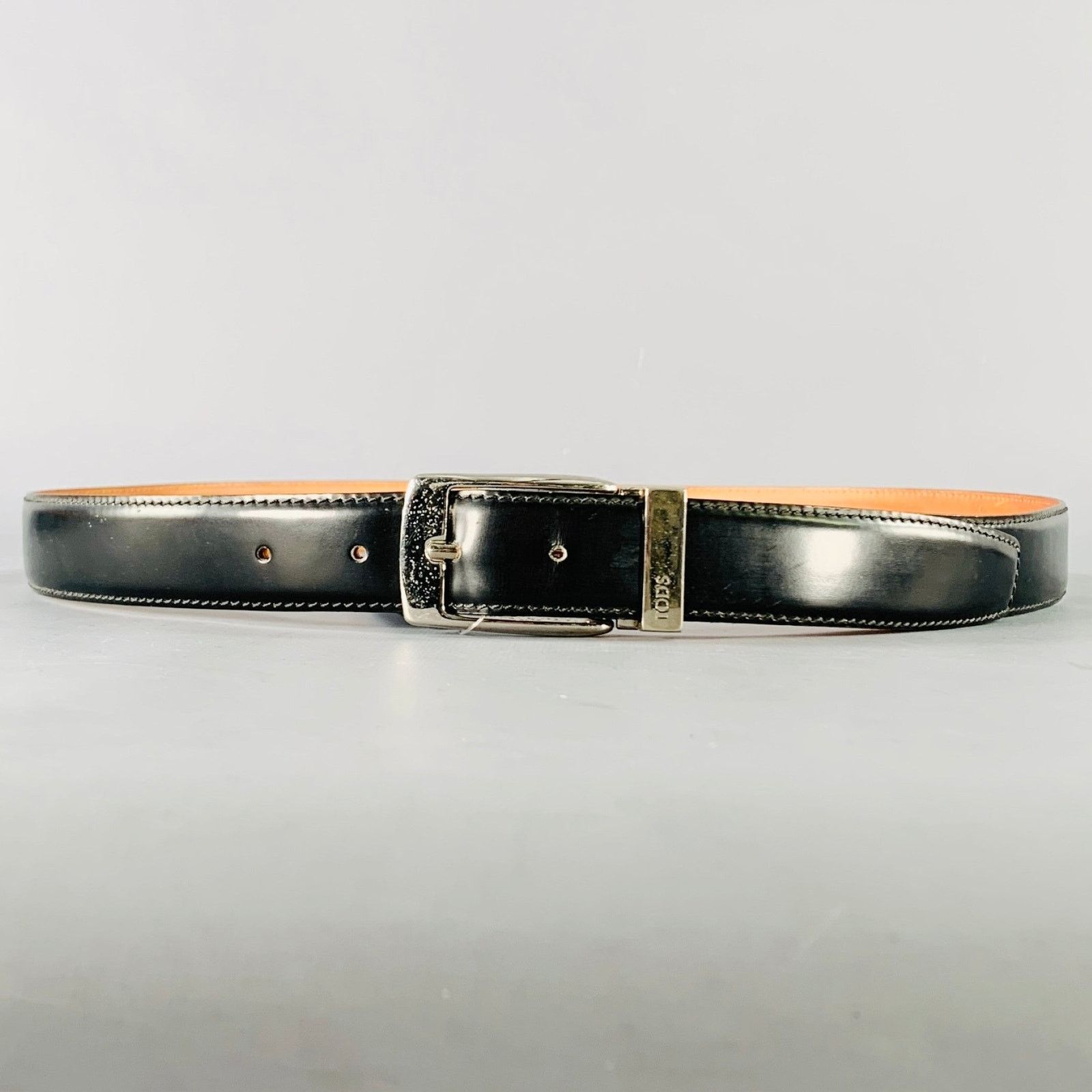 Tod's TOD'S Size 38 Black Silver Leather Belt Size 38 - 1 Thumbnail
