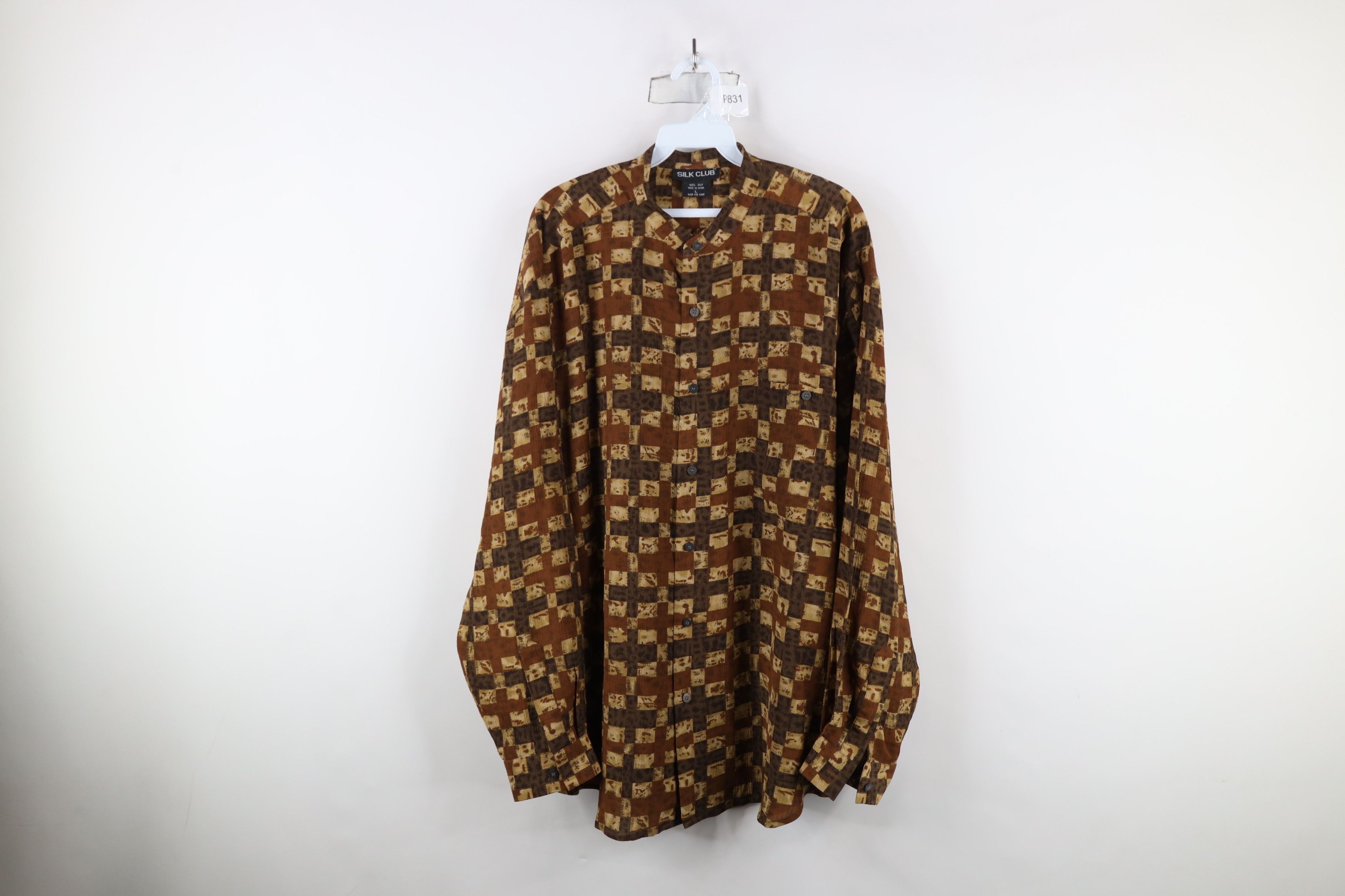 Vintage Vintage 90s Streetwear Band Collar Button Shirt Earth Tone Size US L / EU 52-54 / 3 - 1 Thumbnail