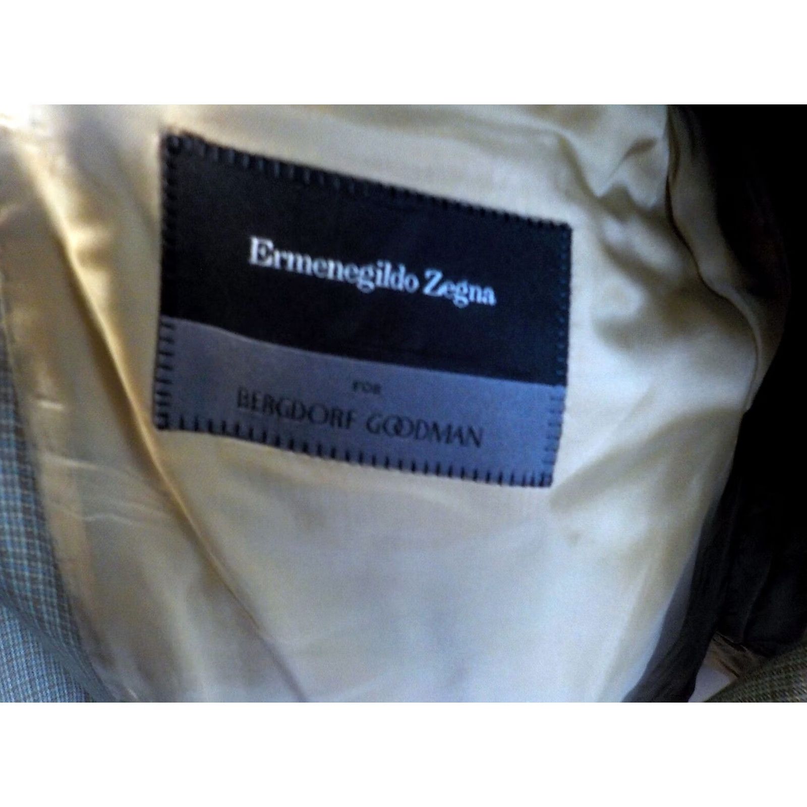 Ermenegildo Zegna VINTAGE Ermenegildo Zegna Blazer Silk Wool 2 Button Check Single-Breasted Long Beige Pale Blue Ivory Mens 46L Size 46R - 6 Thumbnail
