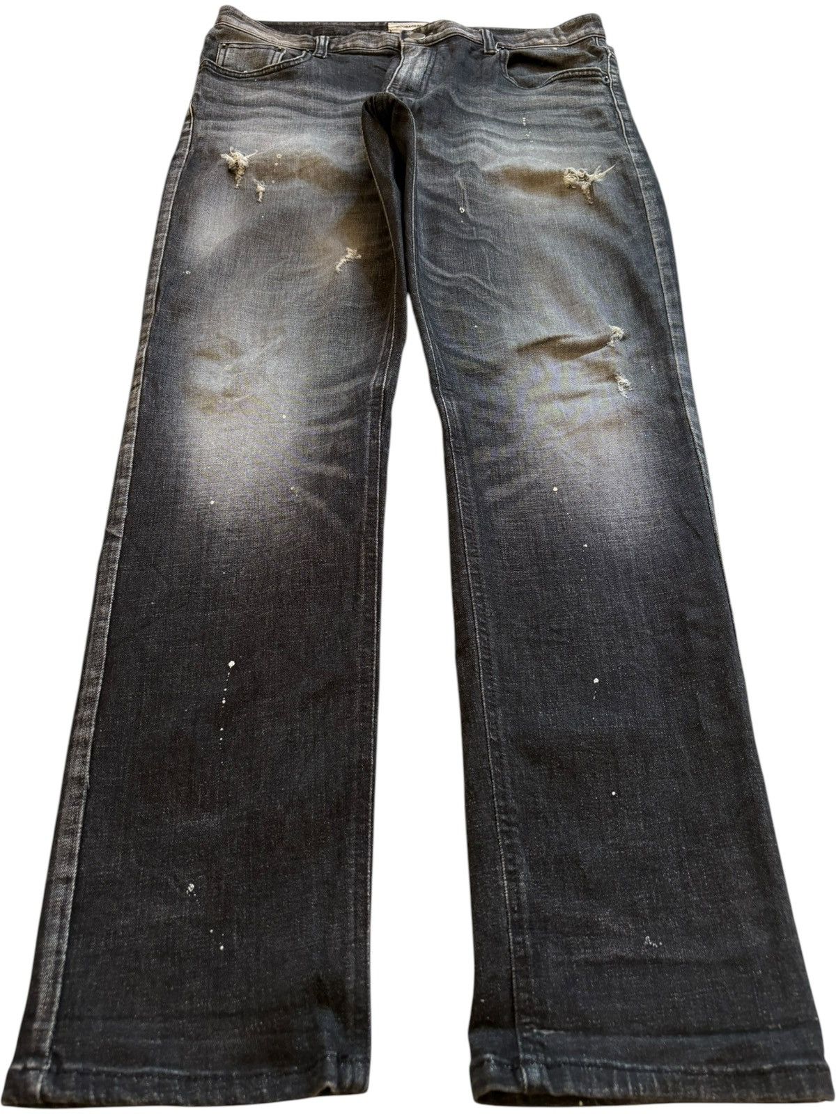 Japanese Brand Vintage Japanese Brand Paint Faded Wash Ripped Slim Jeans Size US 33 - 1 Thumbnail