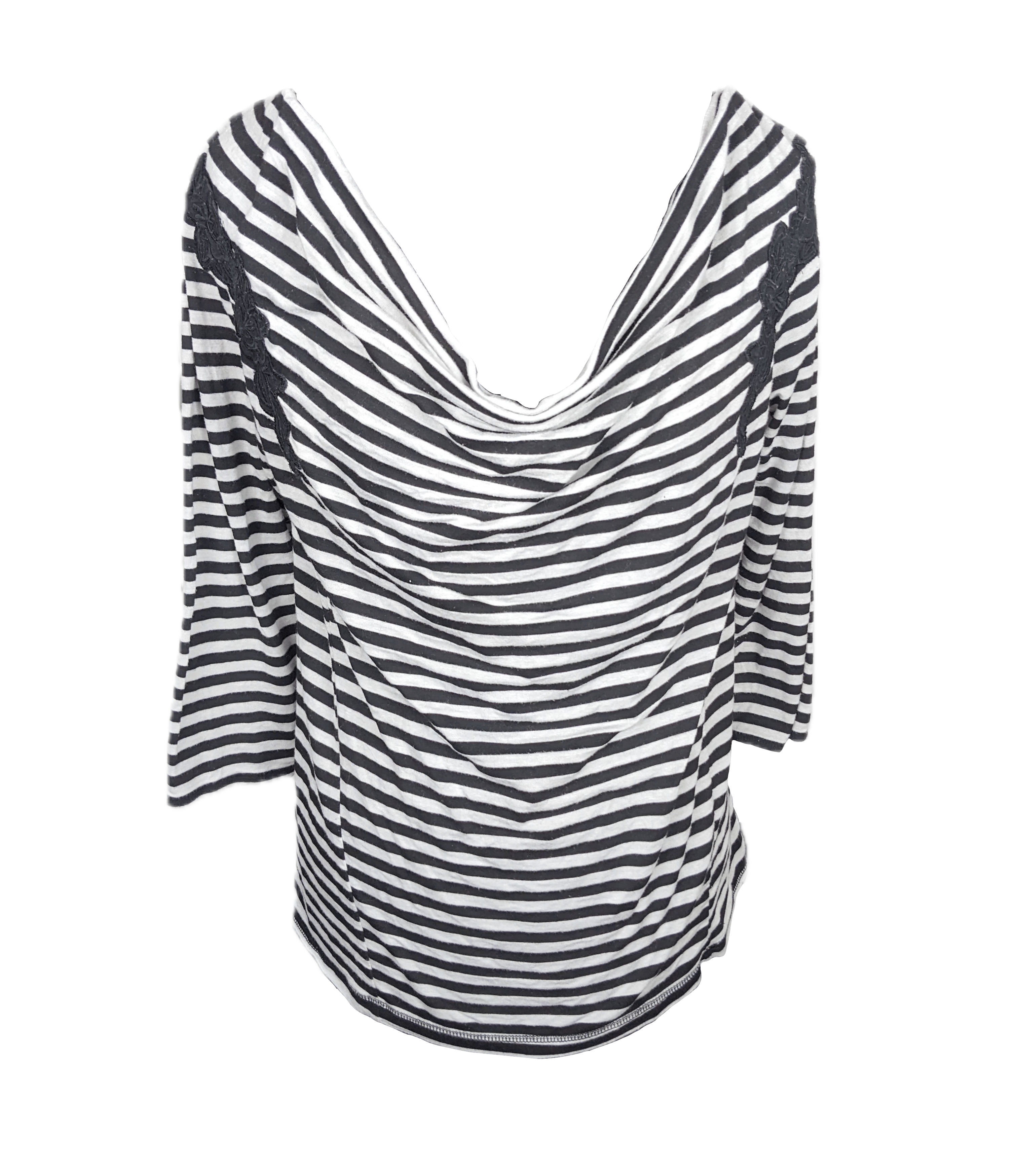 Vintage Black & White Striped Cowl Neck Top Size L / US 10 / IT 46 - 2 Thumbnail