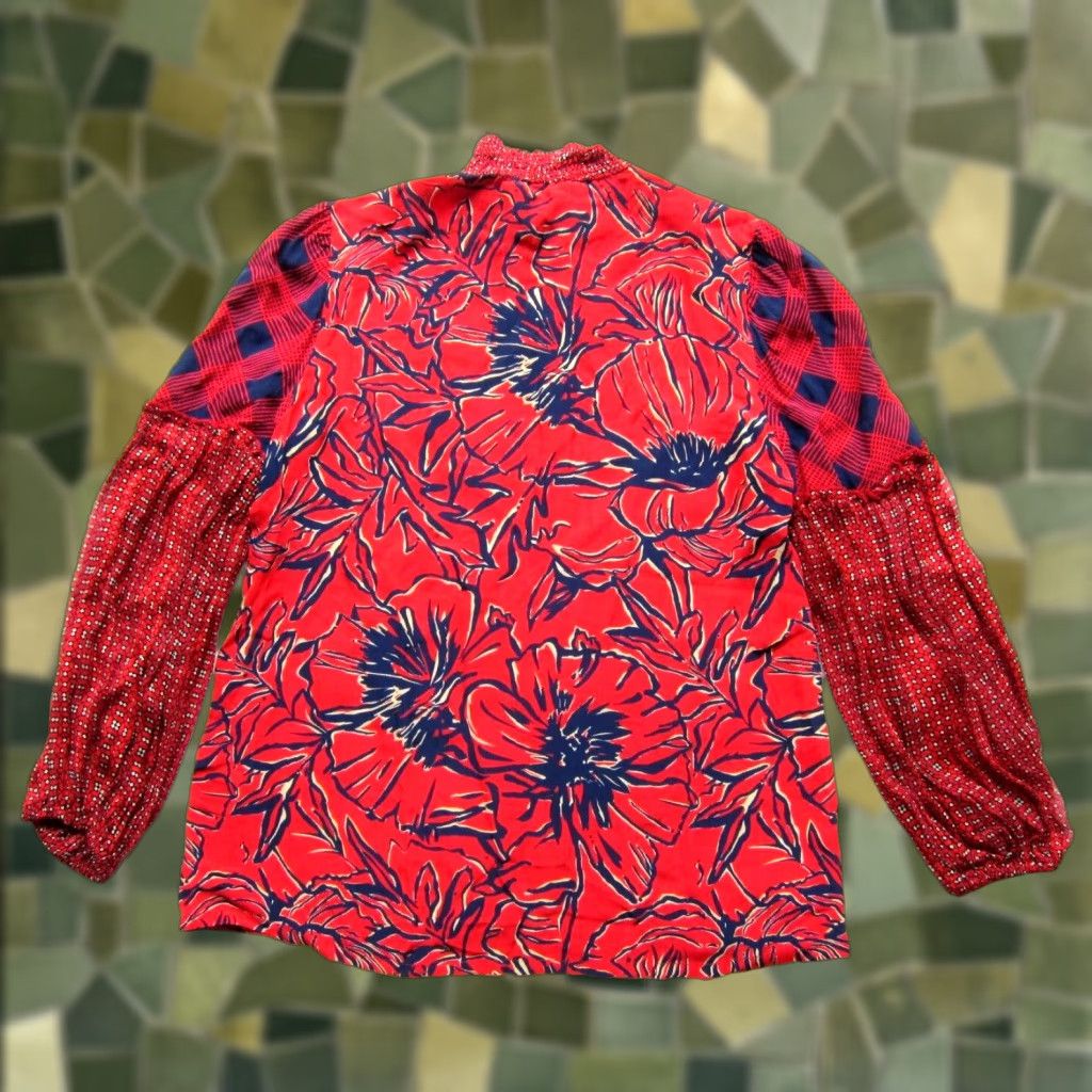 Anthropologie Blank London Anthropologie Red Floral Rayon Mock Neck Long Sleeve Blouse Small Size S / US 4 / IT 40 - 1 Thumbnail