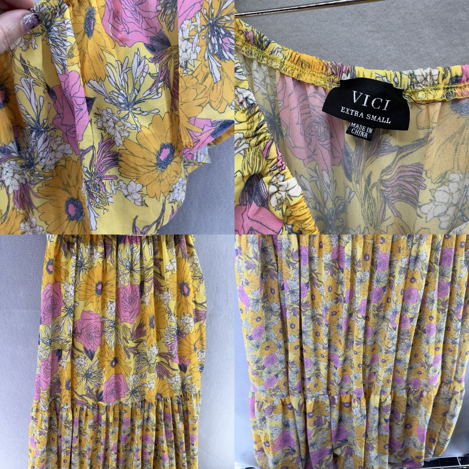 Vintage Vici Dress Maxi Womens XS Floral Off the Shoulder Flutter 100% Polyester Chiffon Long Sleeve Vintage N/A Size XS / US 0-2 / IT 36-38 - 8 Thumbnail