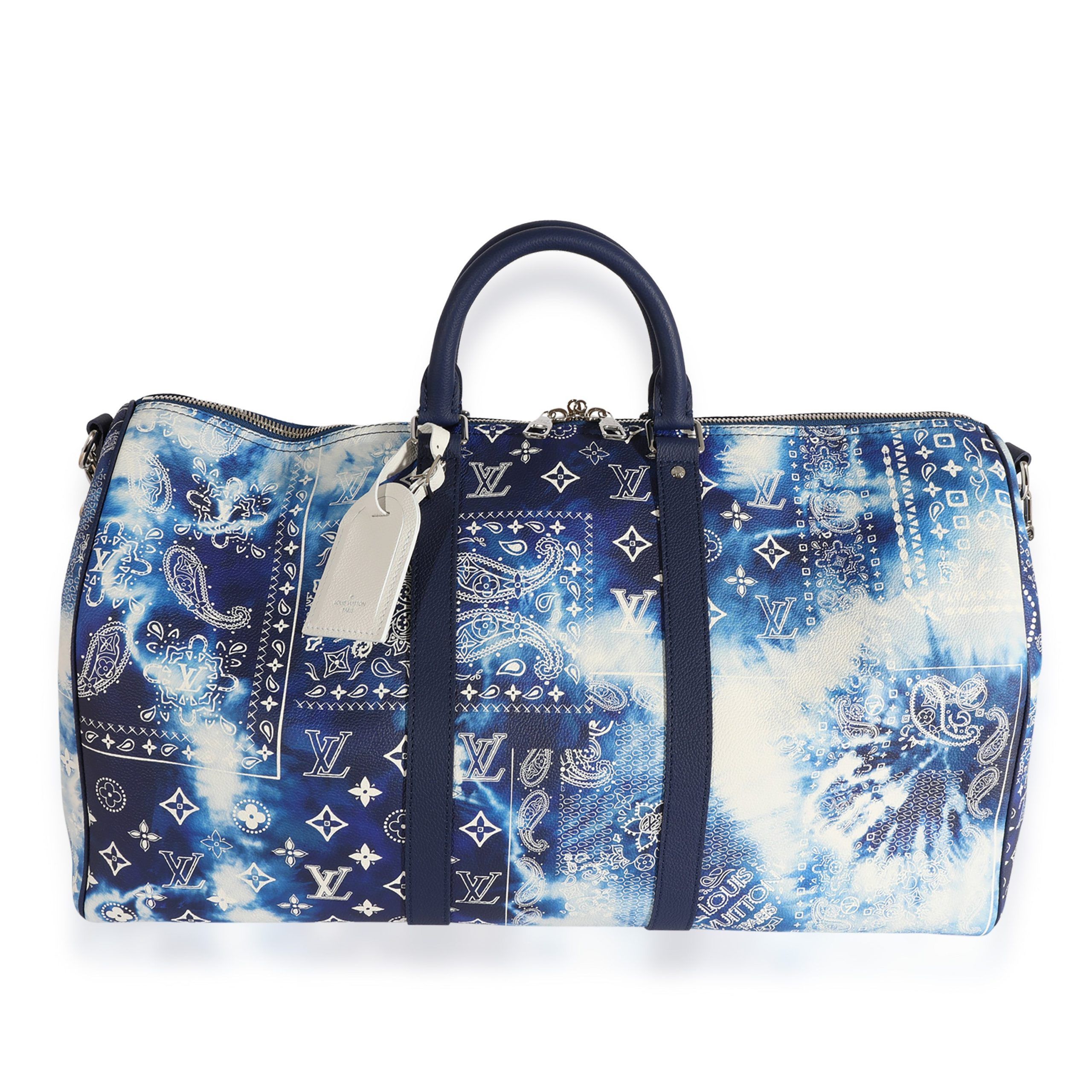 image of Louis Vuitton Blue Monogram Bandana Keepall Bandoulière 50, Women's