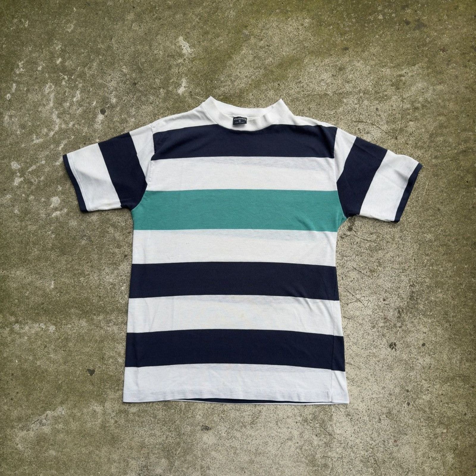 Vintage 70s Paper Thin Distressed Striped Blue Faded Tee ERD Grunge Size US S / EU 44-46 / 1 - 1 Thumbnail