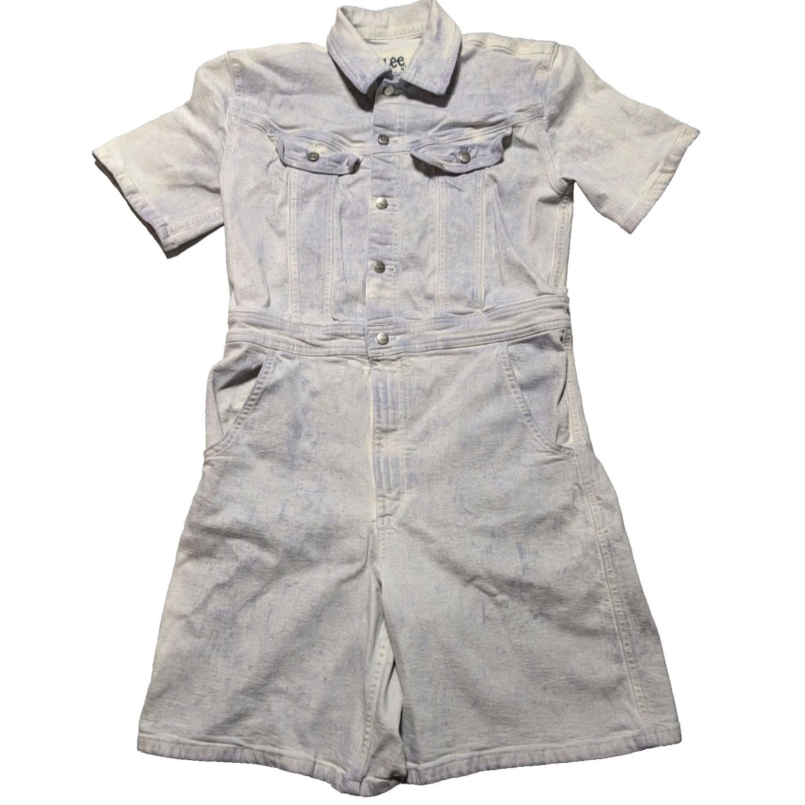 Lee LEE UNION-ALLS Women Small Purple Acid Wash Denim Short Romper Size 28" / US 6 / IT 42 - 2 Thumbnail