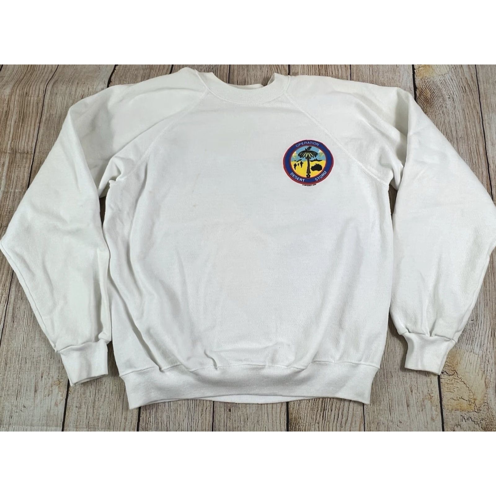 Hanes VINTAGE Hanes Operation Desert Storm Crewneck Sweatshirt White Size Large L Adult Unisex 90s Pullover Crew Neck Storm Pattern Solid Vintage Size US L / EU 52-54 / 3 - 2 Thumbnail