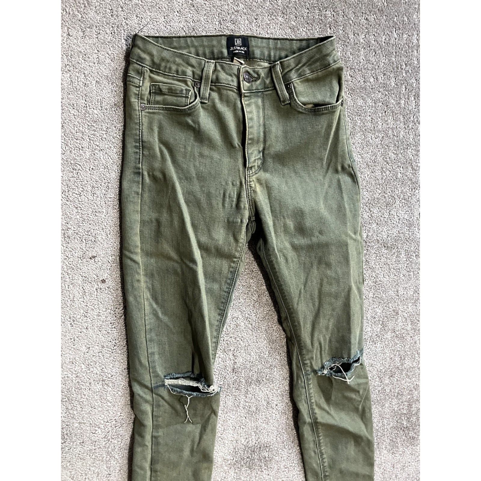 Vintage JUST BLACK Jeans Women's 26 Olive Green Cotton Stretch Skinny Denim Made in USA Jeans Size 26" / US 2 / IT 38 - 2 Thumbnail