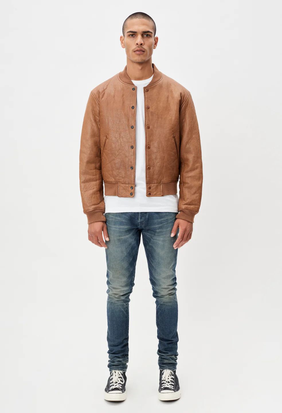 image of John Elliott Brown Stadium Leather Jacket Medium, Men's