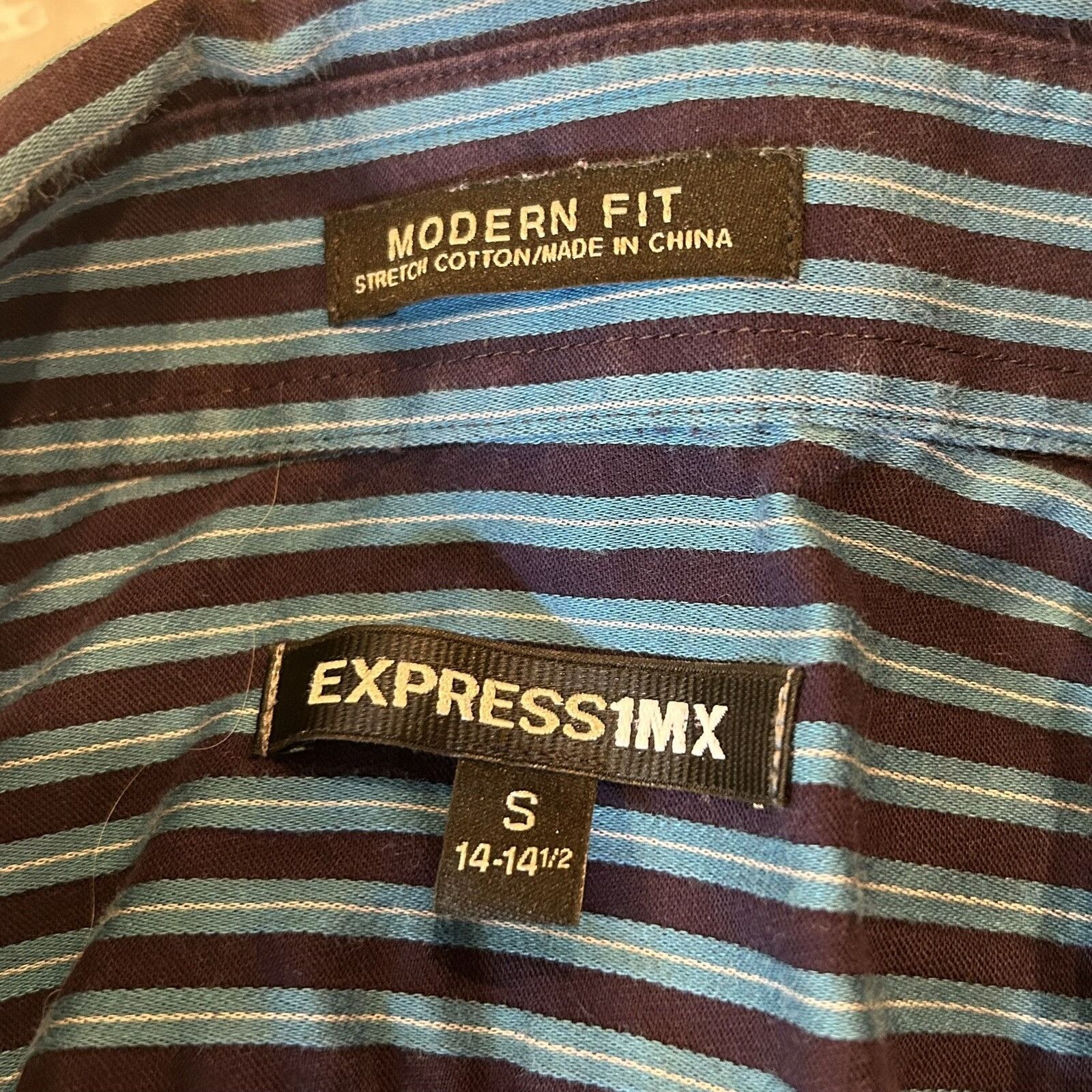 Express Express 1MX Men's Blue & Purple Striped Long Sleeve Button U Size US S / EU 44-46 / 1 - 3 Thumbnail