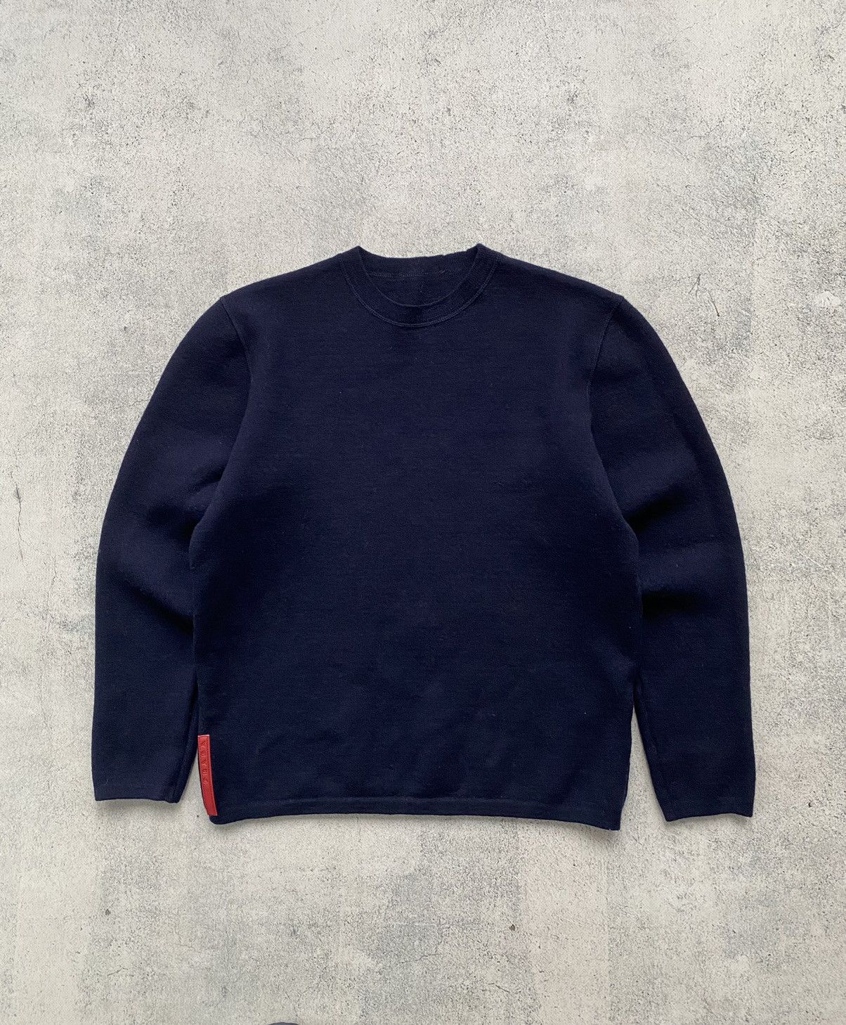 image of Prada Red Tab Vintage Crew Neck Wool Sweater in Navy Blue, Men's (Size XS)